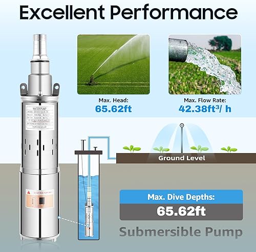 Miniatura 2 de Bomba eléctrica de pozo profundo, Bomba de agua sumergible solar, DC 12V 180W Farm Ranch Sumergible Deep Bore Well Water Pump, Motor de cobre puro