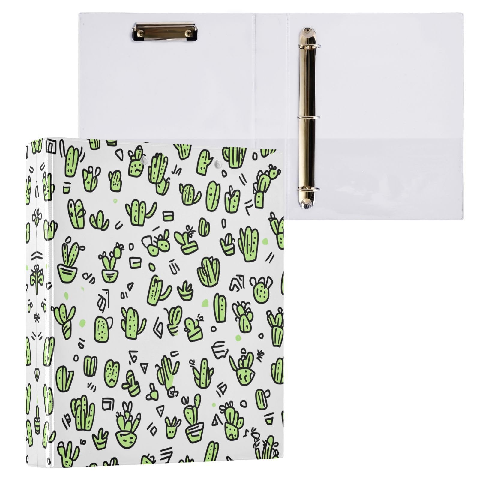 Carpetas de 3 anillos de 1.5 pulgadas con diseño de cactus y anillas redondas decorativas con clip de metal, organizador A4 para el hogar y la oficina, paquete de 2