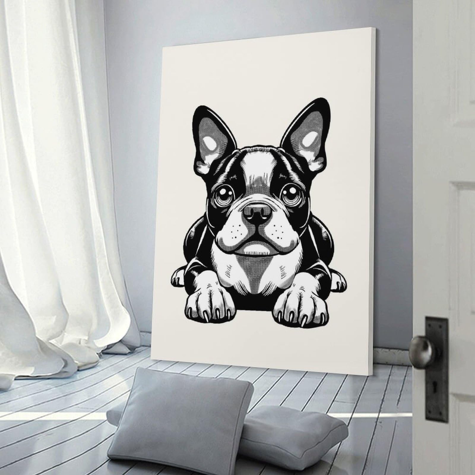 Junmoney Boston Terrier(2) Wall Decor Canvas Print 20x30inch(50x75cm), for Lounge Decor, Bedroom Walls Or Flats, Canvas Styling for A Polished Room Look