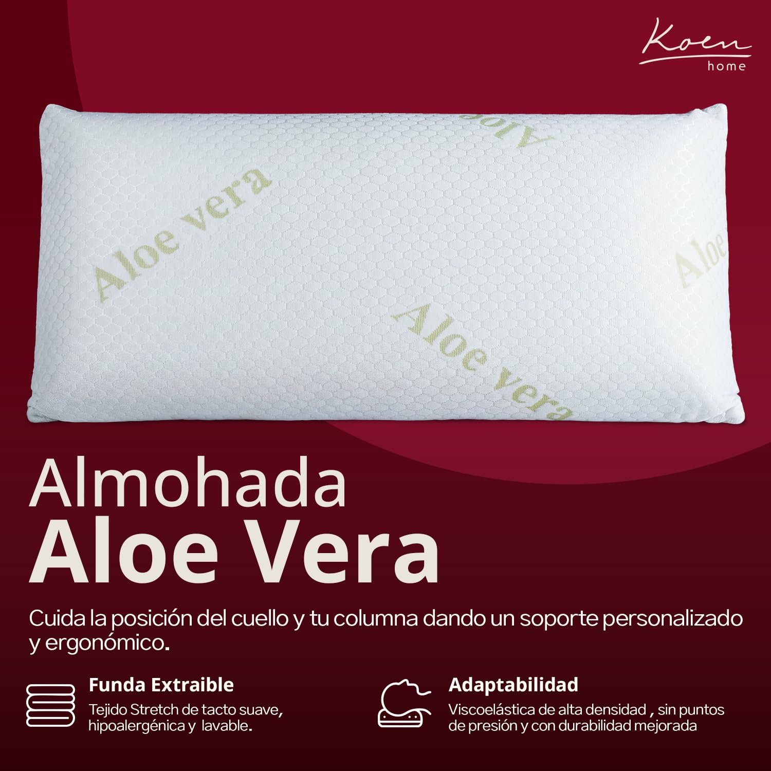 Almohada Viscoelástica 150 cm - Funda de Aloe Vera extraíble - Soporte Cervical - Gran Adaptabilidad - 100% Transpirable - Alta Durabilidad