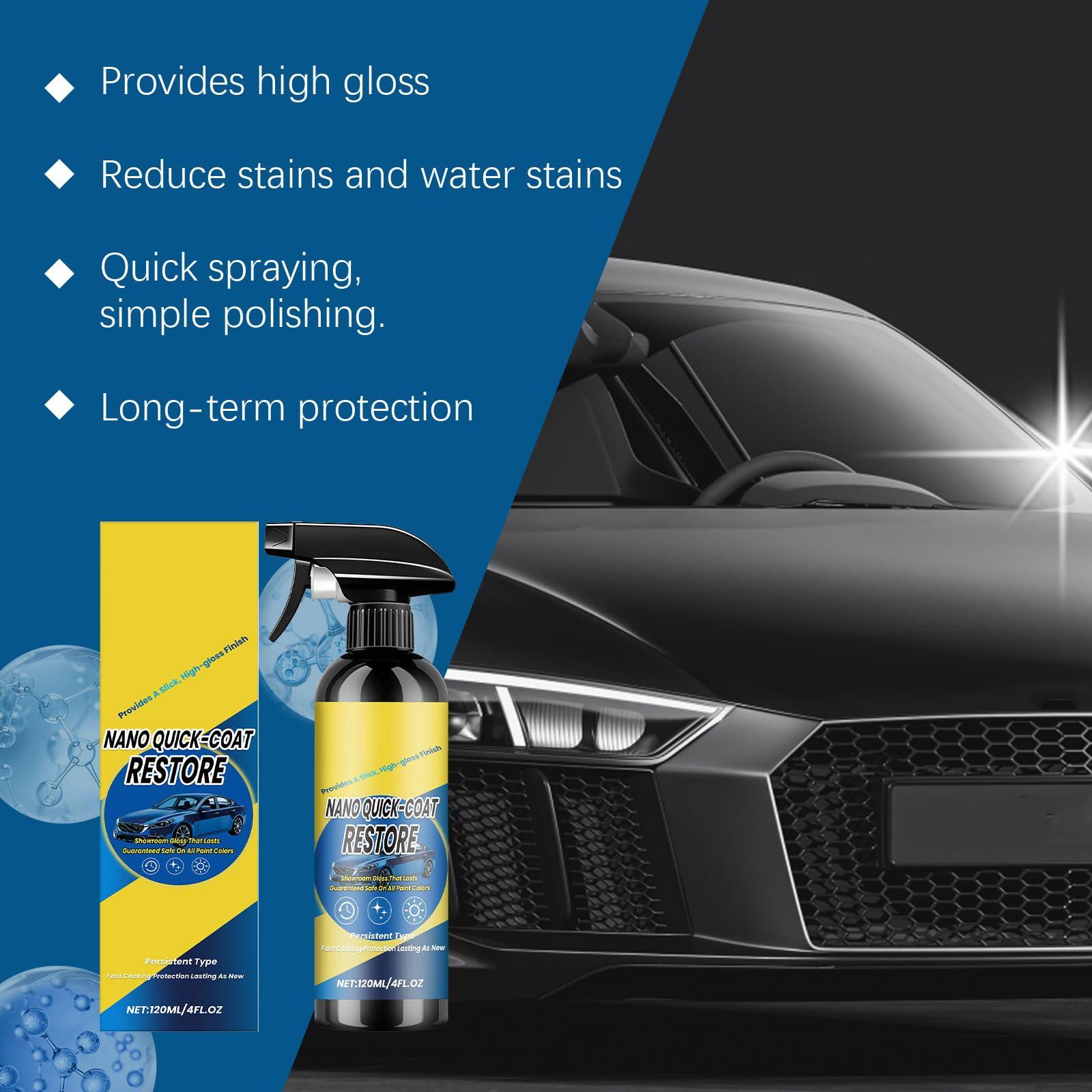 Nano Quick Coat Restore, Quick Coat Restore Coating Spray, 2026 Advanced Automobile Quick-Acting Coating Agent, with Dust Proof and Glazing Effects Long-Lasting Car Showroom Gloss (2pcs) - 4
