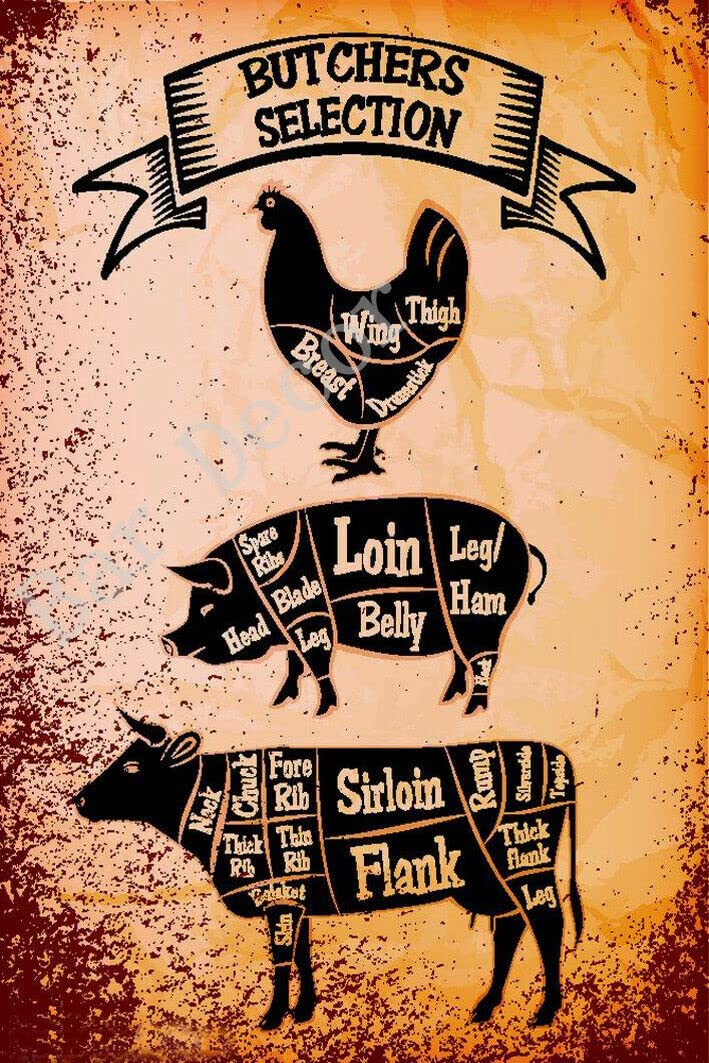 Matlpats Butchers Selection Wall Decor Tin Sign Vintage Funny Home Decor Tin Sign Retro Metal Bar Pub Poster 8X12 Inches