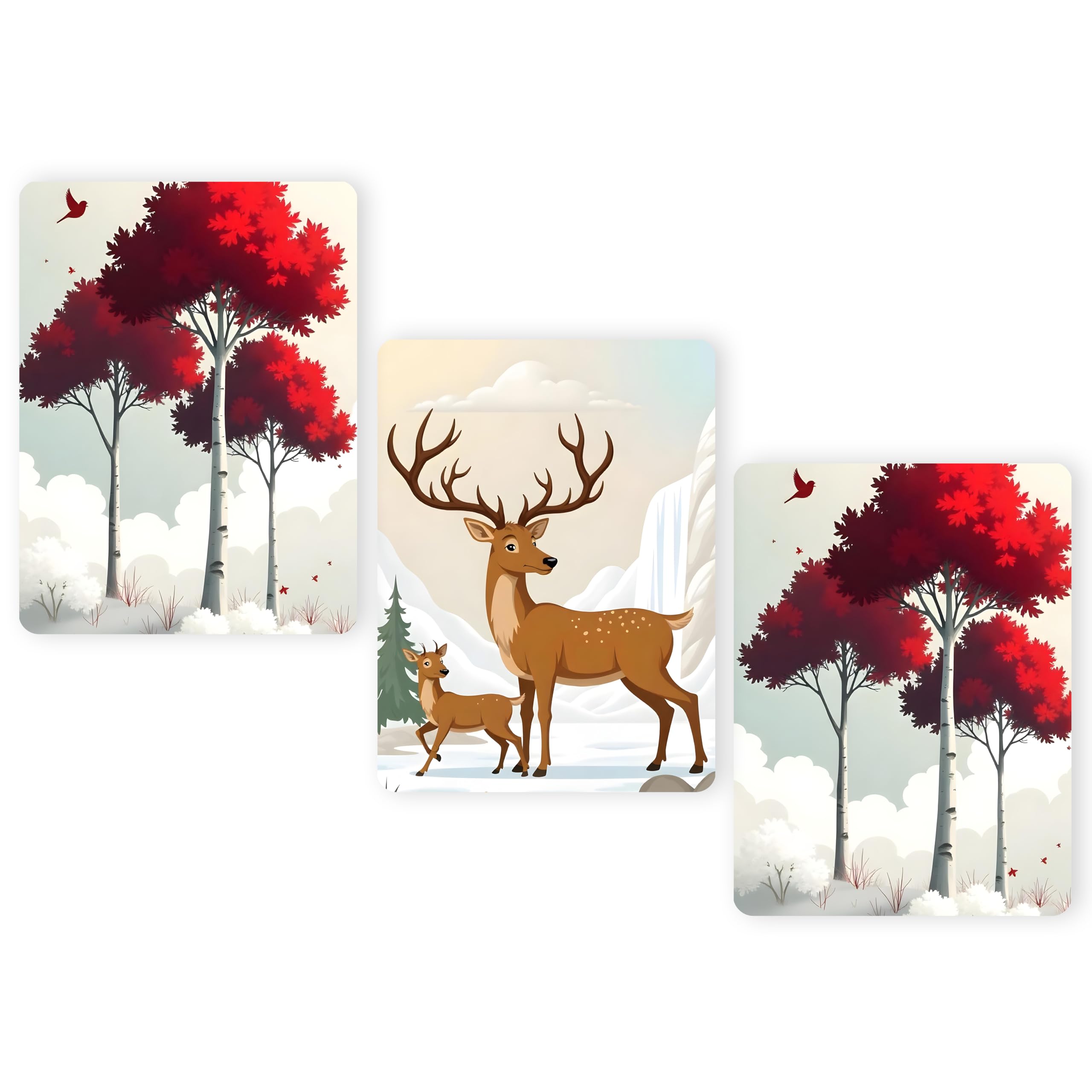Regalo Casila Wall Decor Set – 3-Piece Nature Scene with Red Trees & Deer, Peel & Stick Self-Adhesive Panels, Matte Finish Cartoon Art for Living Room, Bedroom, Office Walls-image-41