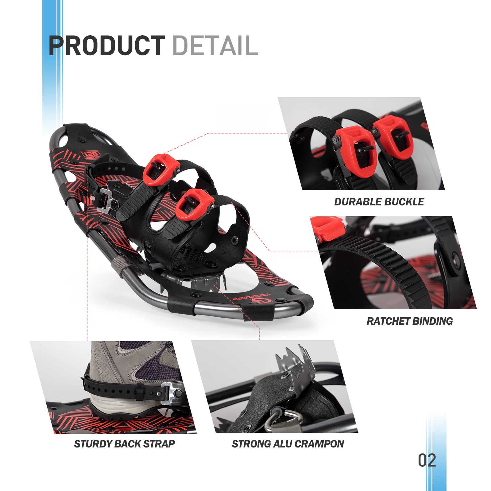G2 30 pollici rosso leggero racchette da neve per donne uomini giovani, set con borsa tote, speciale veloce Ratchet Binding