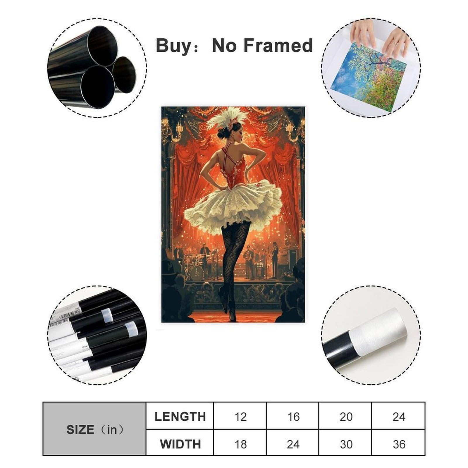 Stampa artistica su tela con illustrazione di cabaret francese, Cancan Dance, decorazione per camera da letto, ufficio, camera da letto, regalo, 60 x 90 cm