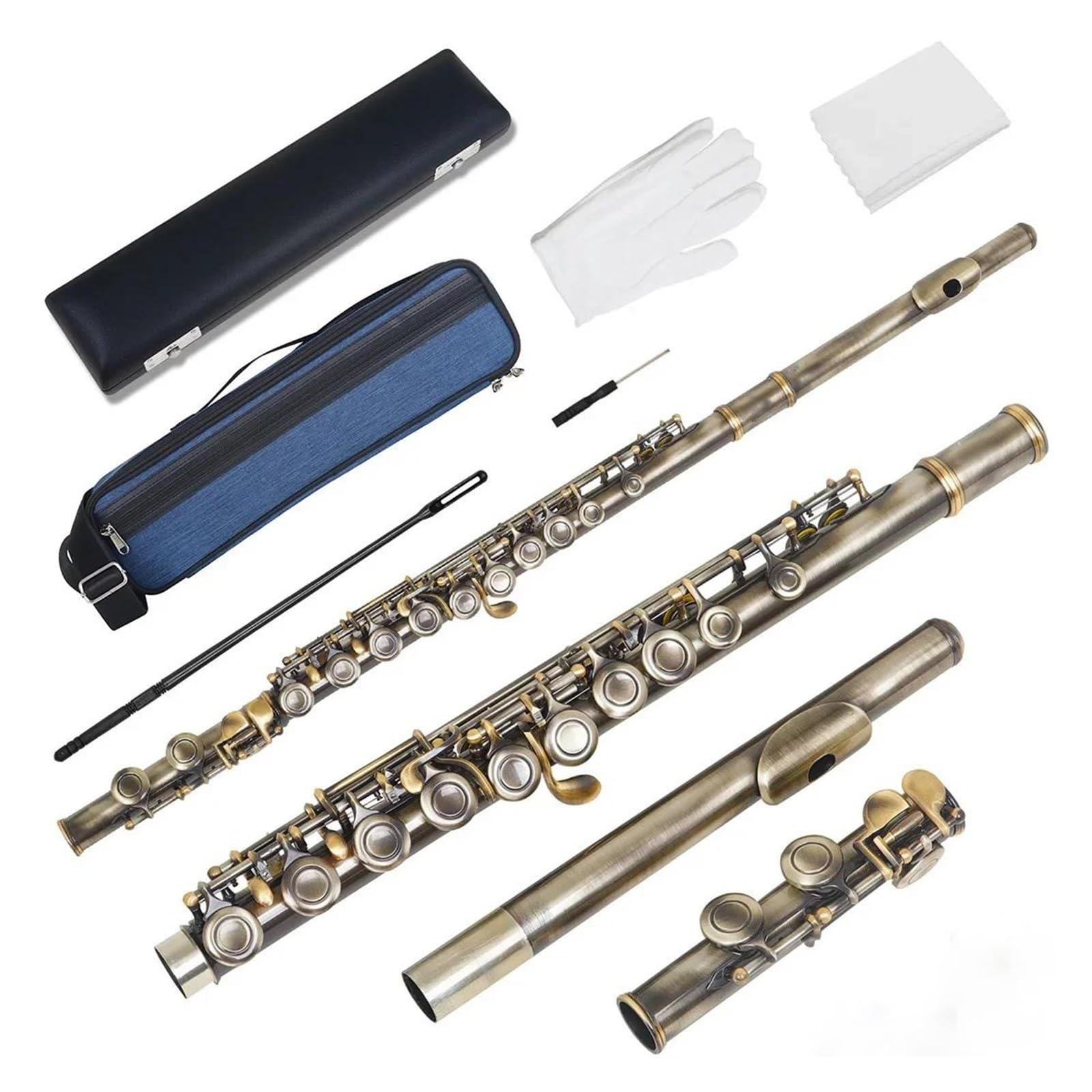 Flûte À Vent Professionnelle Flûte À 16 Trous Fermés En Do Couleur Cuivre Blanc Instrument À Vent(Bronze)