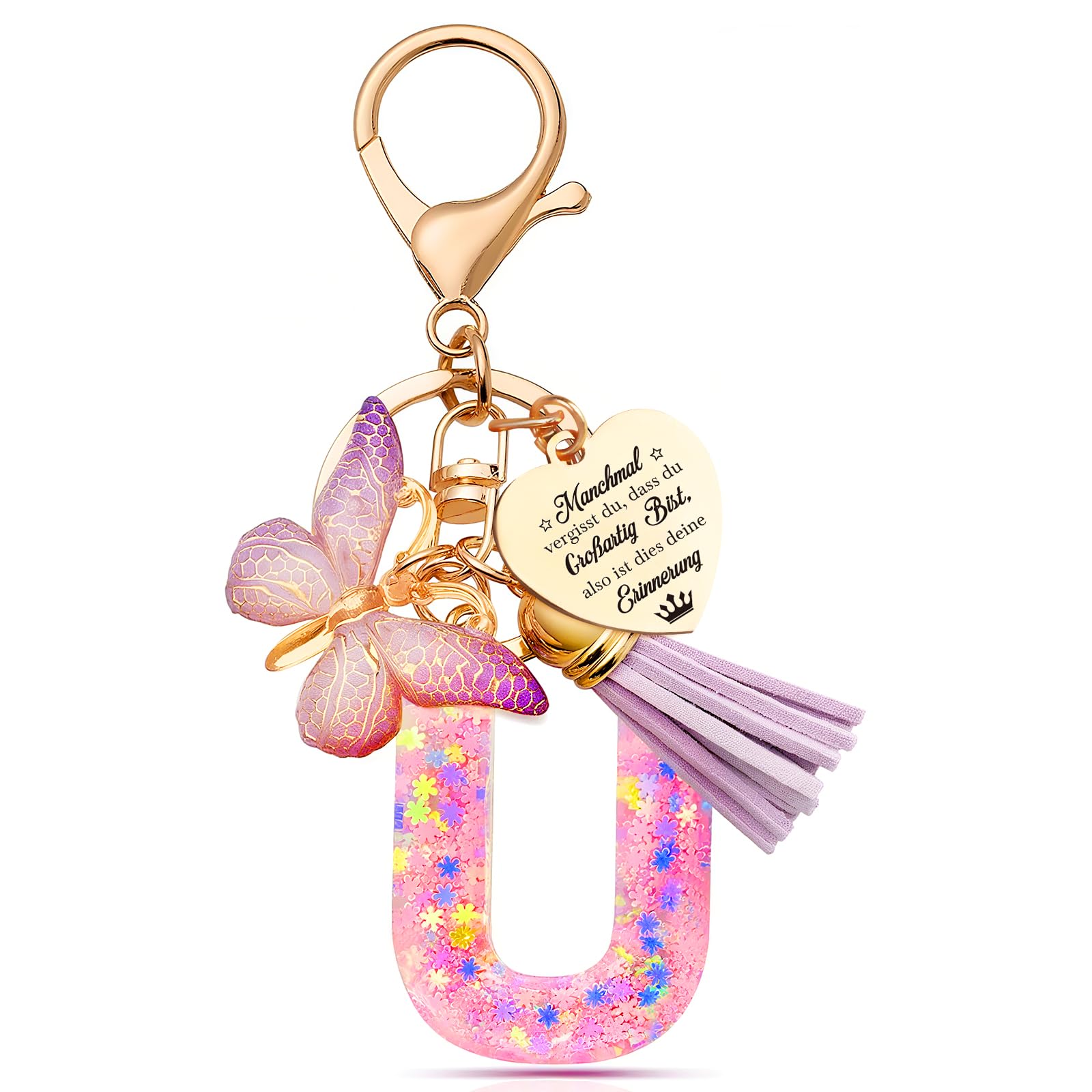 Anruzon Schlüsselanhänger Mädchen - Buchstabe Schlüssel - Anhänger Schmetterling Schlüsselanhänger - Weihnachten - Einschulung Geschenk - Keychain Geschenk für Kinder, Mädchen, Frauen