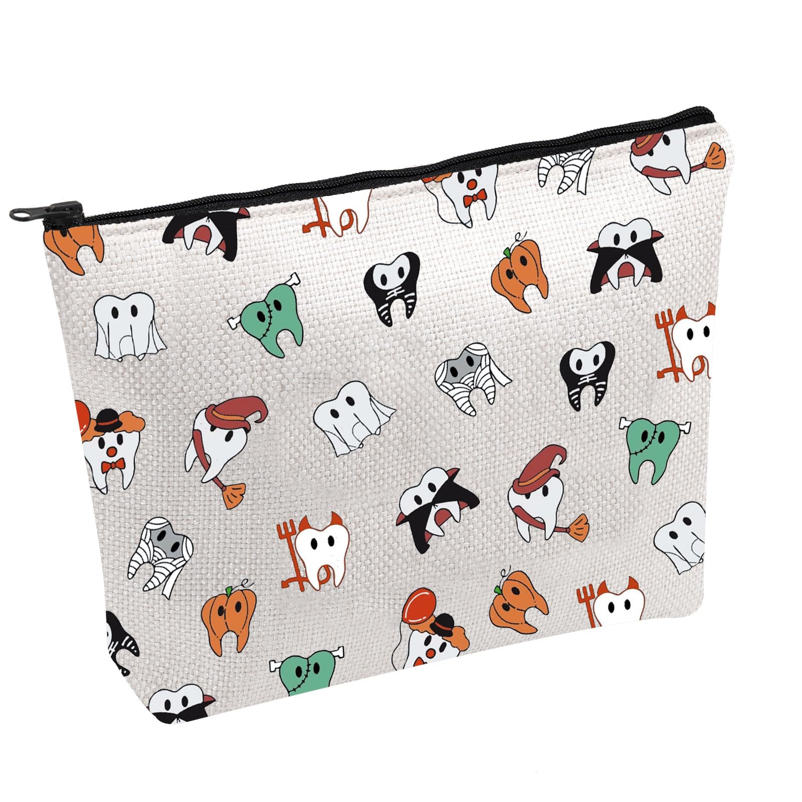 PWHAOODental Halloween Cosmetic Bag Halloween Teeth Makeup Bag Spooky Halloween Dentist Gift (Halloween teeth B)
