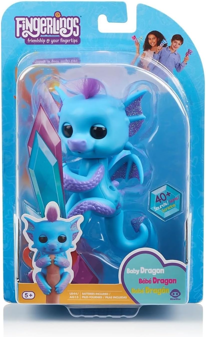WowWee Fingerlings - Glitter Dragon - Tara (Blue with Purple) - Interactive Baby Collectible Pet - by, Null
