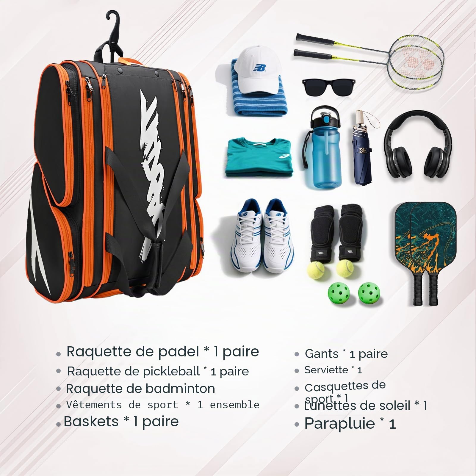 TILDOSAC Padel Racket Bag Duffle Sac à Dos pour Padel Pickleball Paddles,Protector Sac à Dos, Grande Sport Paddel Tasche