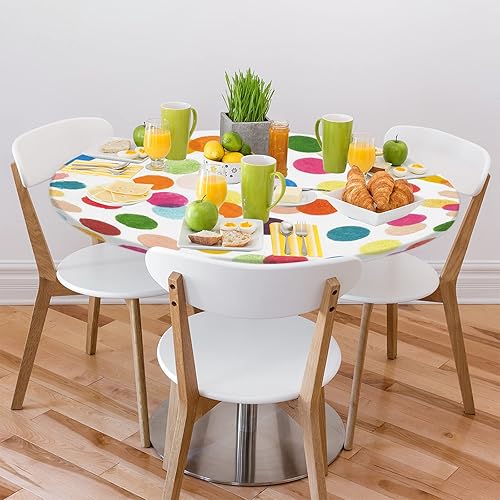 Vista 407 de cfpolar Mantel redondo ajustable de verano, hojas de palma tropical, borde elástico, mantel redondo lavable para uso en interiores y exteriores, se