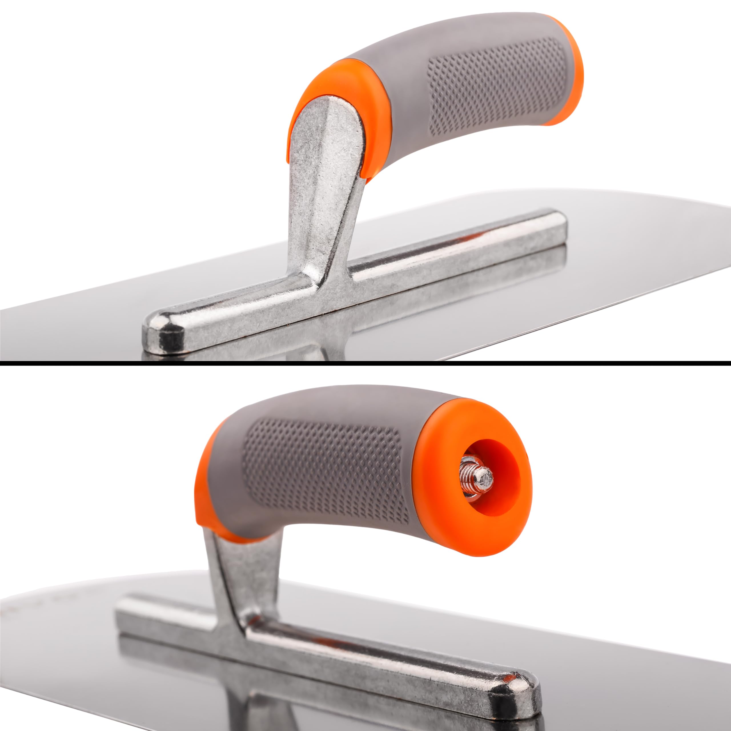 MIVOS Truelle En Acier Inoxydable 375 x 130 mm - demi-ronde - Truelle Avec Poignée Ergonomique - Platoir de Finition pour Travaux de Maçonnerie - Taloche de Lissage - MADE IN EU