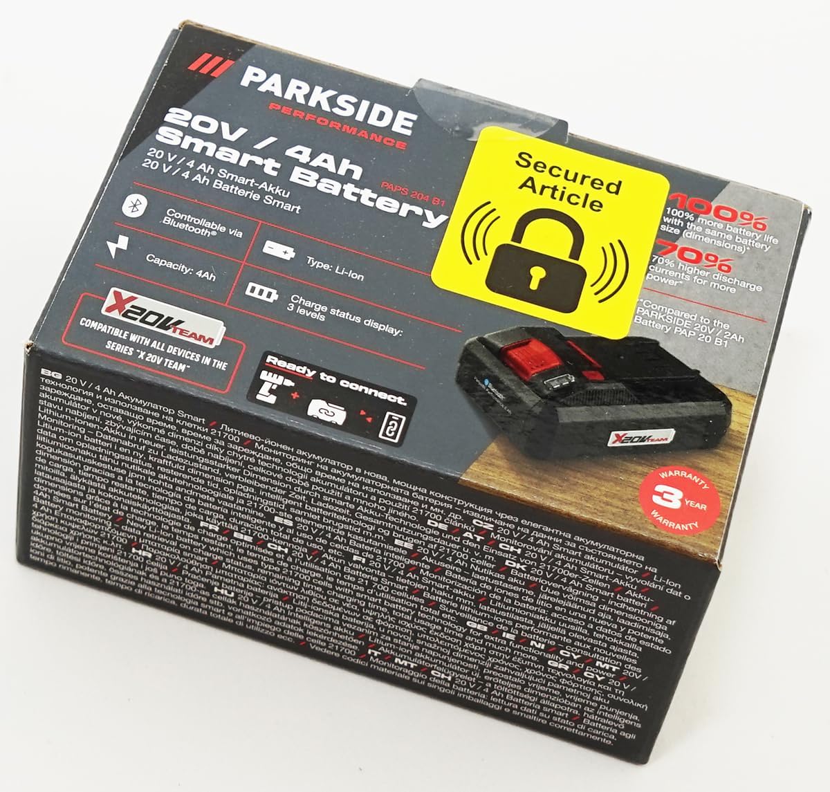 PARKSIDE PERFORMANCE® Batteria Smart 20V 4Ah PAPS 204 B1, Ioni di Litio, Controllo Bluetooth tramite App, Serie X 20 V Team