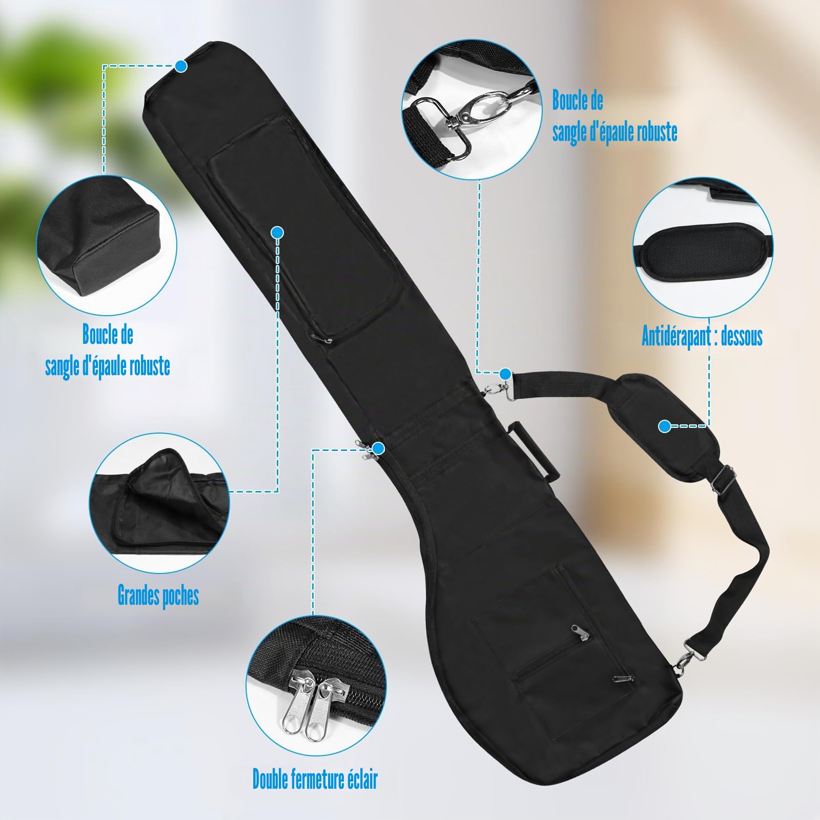 Sac de voyage pliable pour club de golf, sac de transport pour club de golf avec fermeture éclair pour 8-10, petit sac de transport léger et portable imperméable pour femme, homme, noir