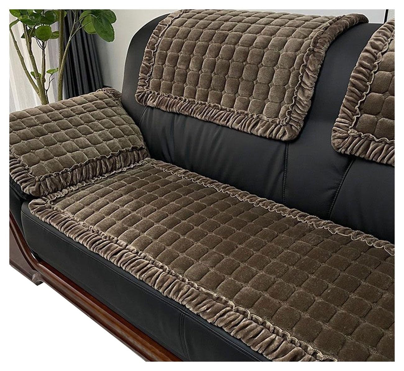 Sofa Seat Cover Velvet Sectional Sofa Slipcover 1 2 3 4 Cushion Couch Cover Sofa Slipcovers Faux Fur Non Slip Fluffy Furniture Settee Protector For Living Room Cats Dogs ( Color : Dark brown , Size :