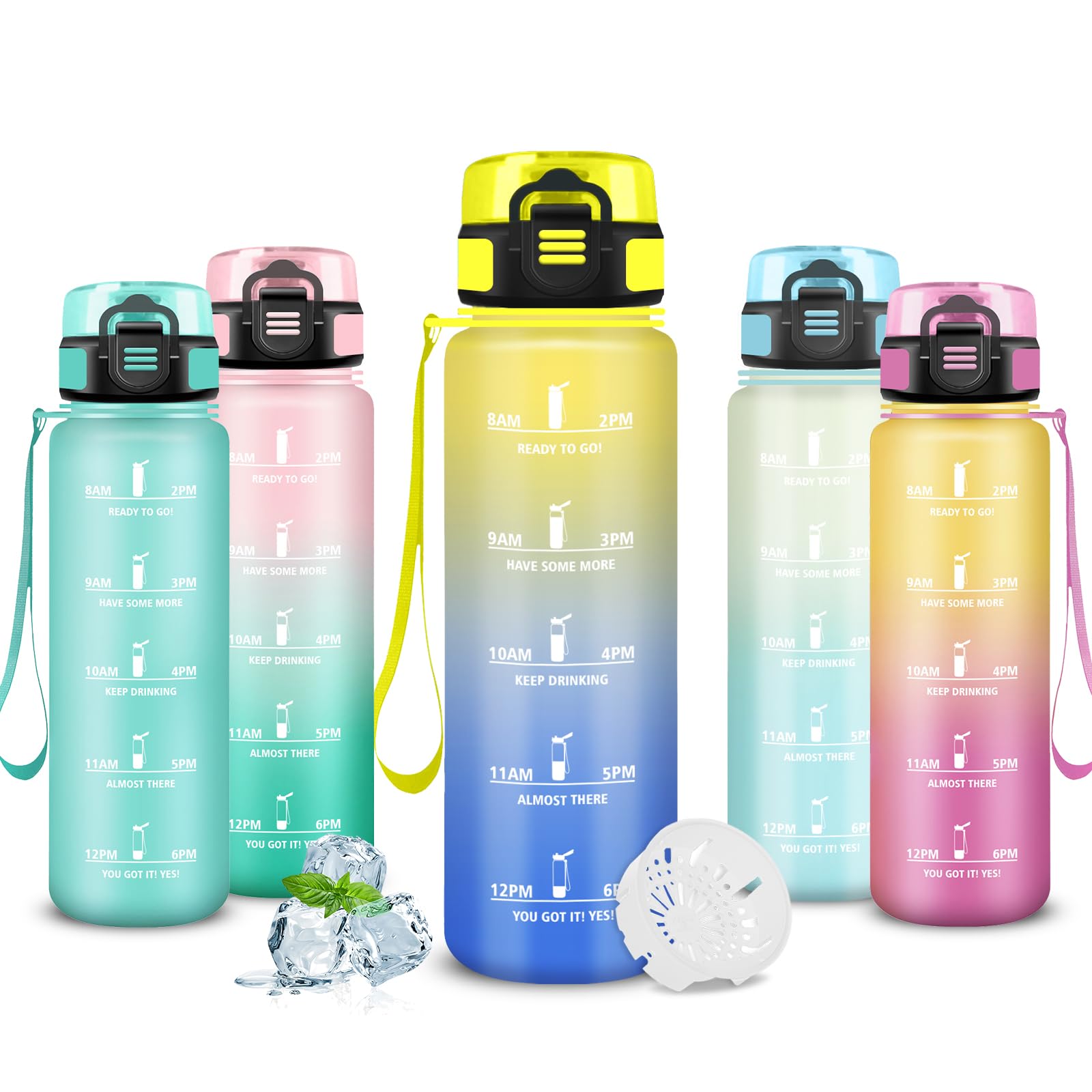 Mujigaga Borraccia, 500ml Borraccia Bambini, Senza Perdite, Borraccie Motivazionale, Facile da Pulire, Borraccie con Orari per Bere, Borracce con Filtro, per Campeggio, Ufficio, Ciclismo, Nuoto - 2