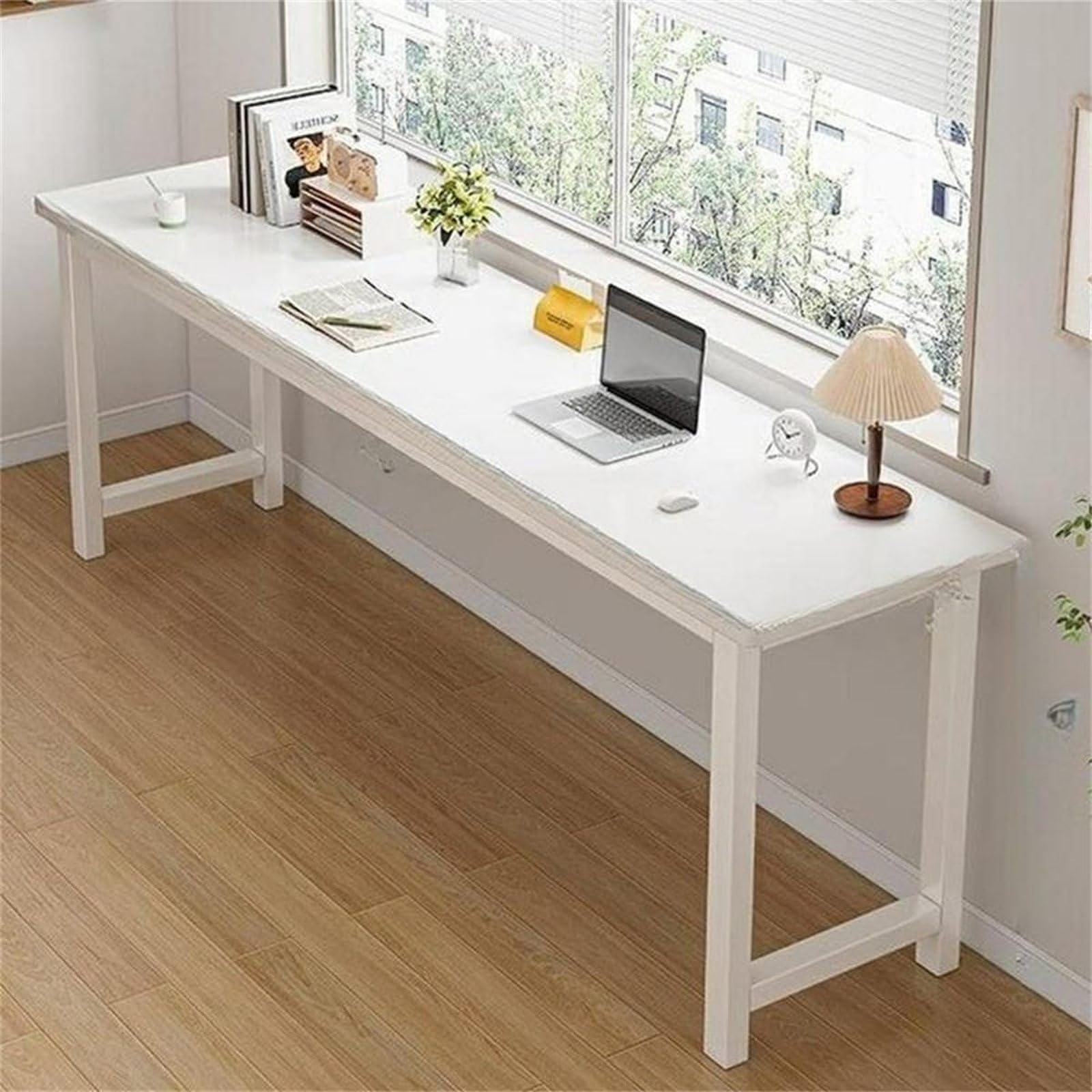 MESCXTY Extra Long Computer Desk,Narrow Writing Office Desk,Large Computer Table Workstation,Home Office Desk with Storage Shelves for Home Office(100cm(39in), White1)