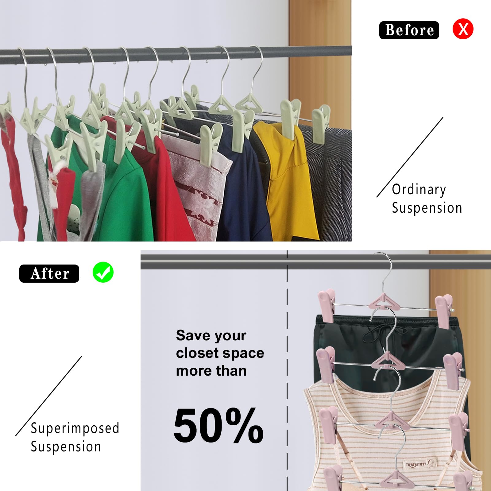 NORTHERN BROTHERS Confezione da 30 grucce per pantaloni con clip, grucce per gonne con clip, impilabili, in plastica, per pantaloni, vestiti, jeans, rosa