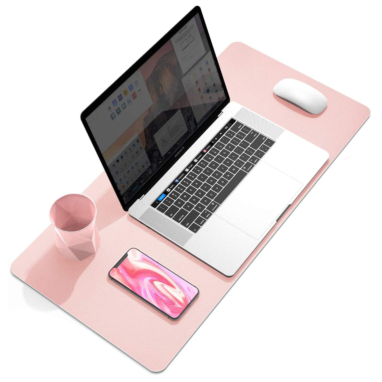 Tapis de bureau en cuir PU anti-bruit sous-main étanche rose Ruby Lil - 7