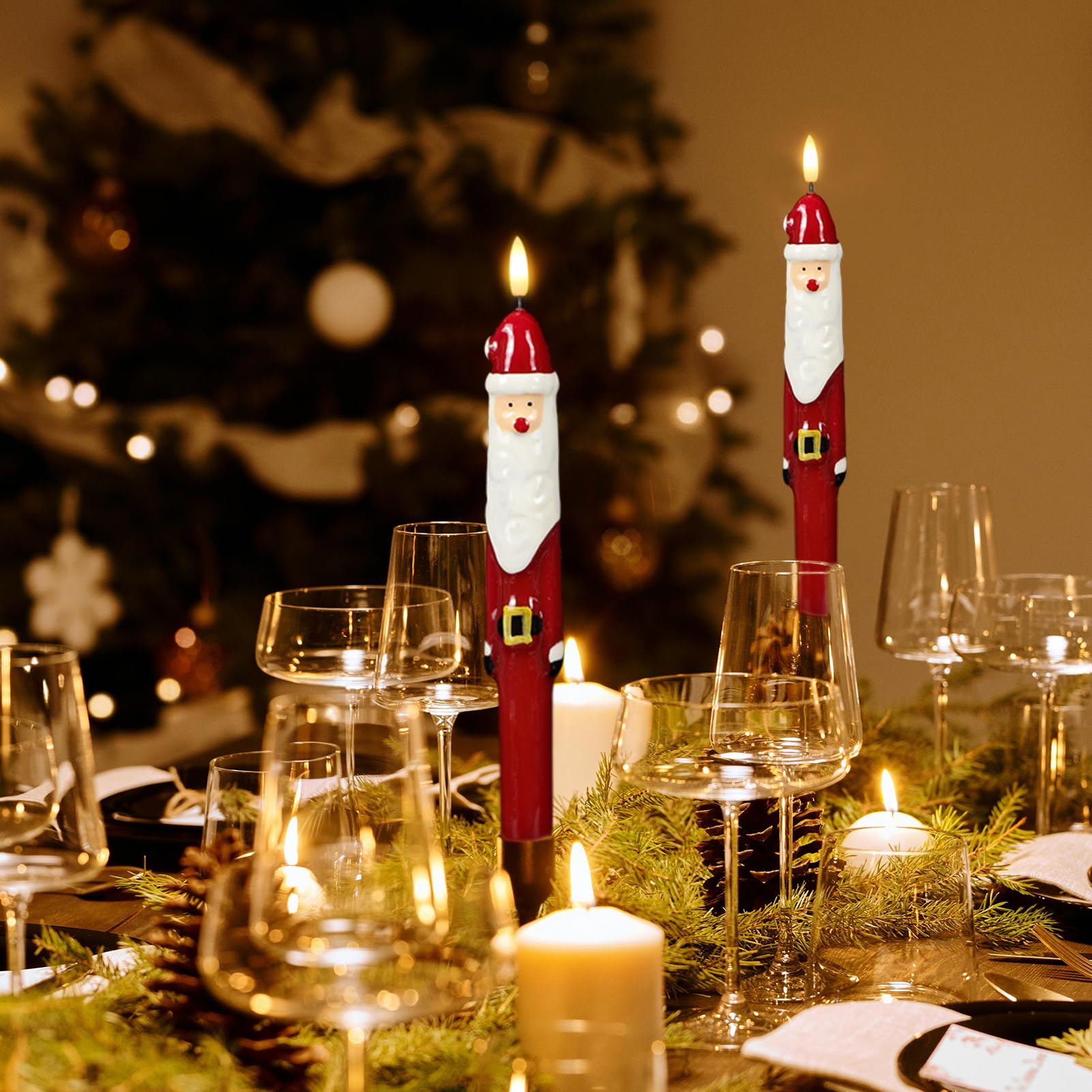 Candele natalizie senza fiamma, candele LED senza fiamma con timer, 2 candele coniche a LED con fiamma 3D, decorazioni natalizie per la casa (2 x 29 cm)