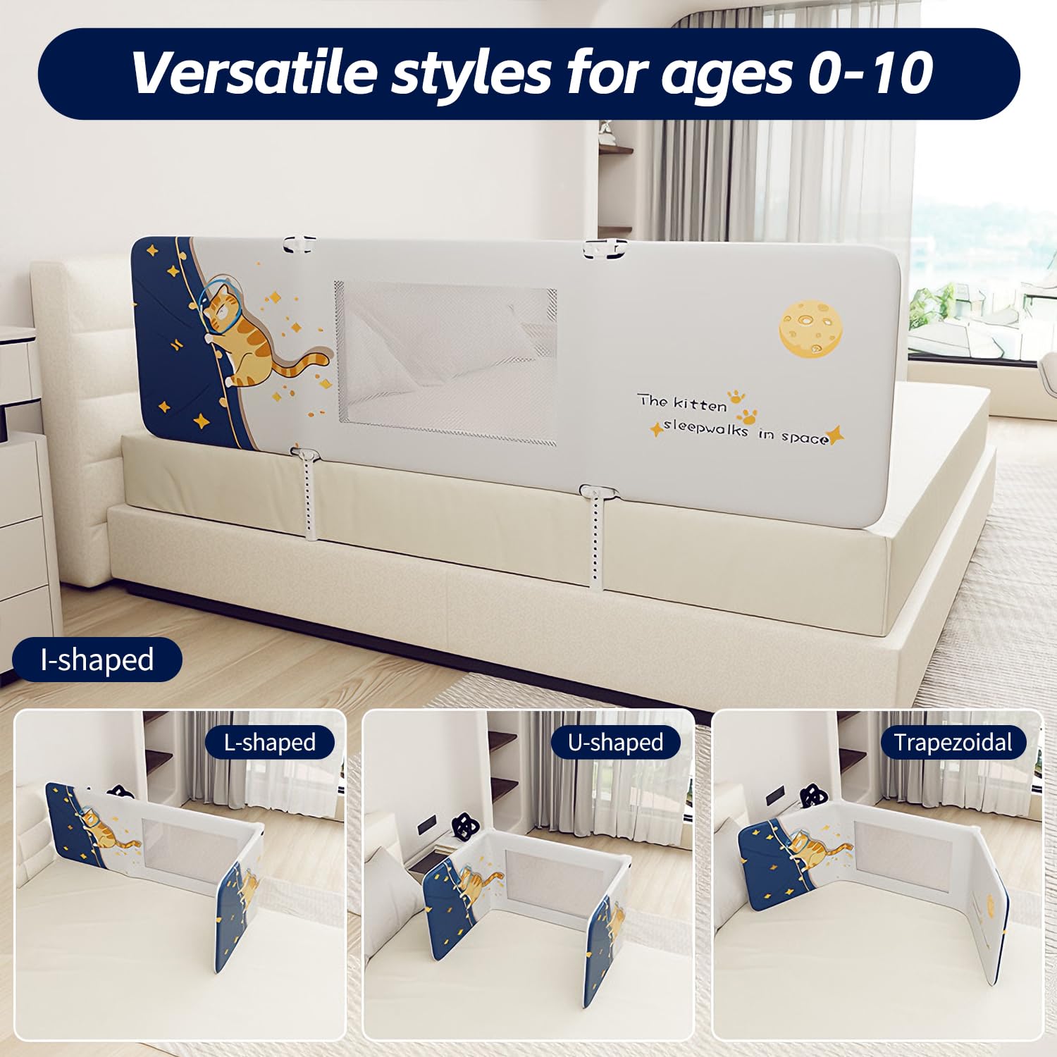 Składana bariera do łóżka 200 cm bez montażu - Boxspring i podróże, kotek