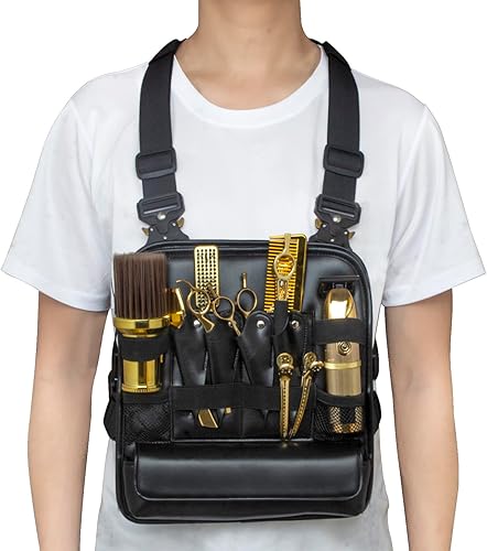 Aparejo profesional para peluqueros - Bolsa de tijeras de peluquería de cuero sintético - Almacenamiento de herramientas de corte de pelo -