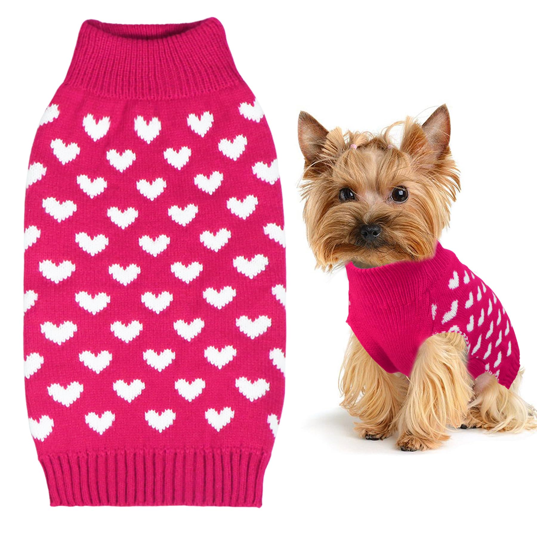 GOYOSWA Valentines Dog Sweater, Dog Valentines Clothes Outfit Knitted Sweaters for Small Medium Large Dogs Pets (Rose Red Heart, Small)