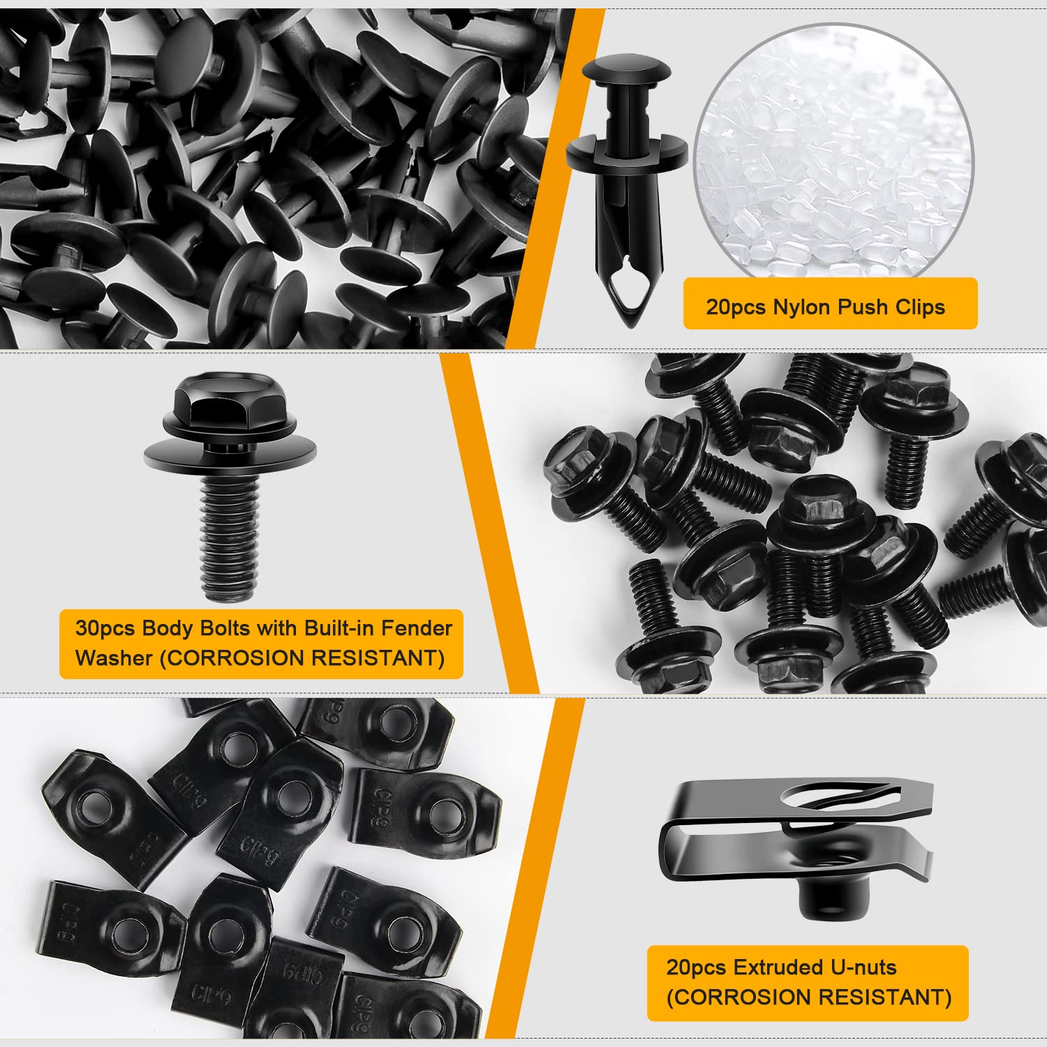 GOOACC 70 piezas de protección contra salpicaduras del motor, pernos de carrocería, forro de defensa, retenedor de empuje, clips de remache, nailon