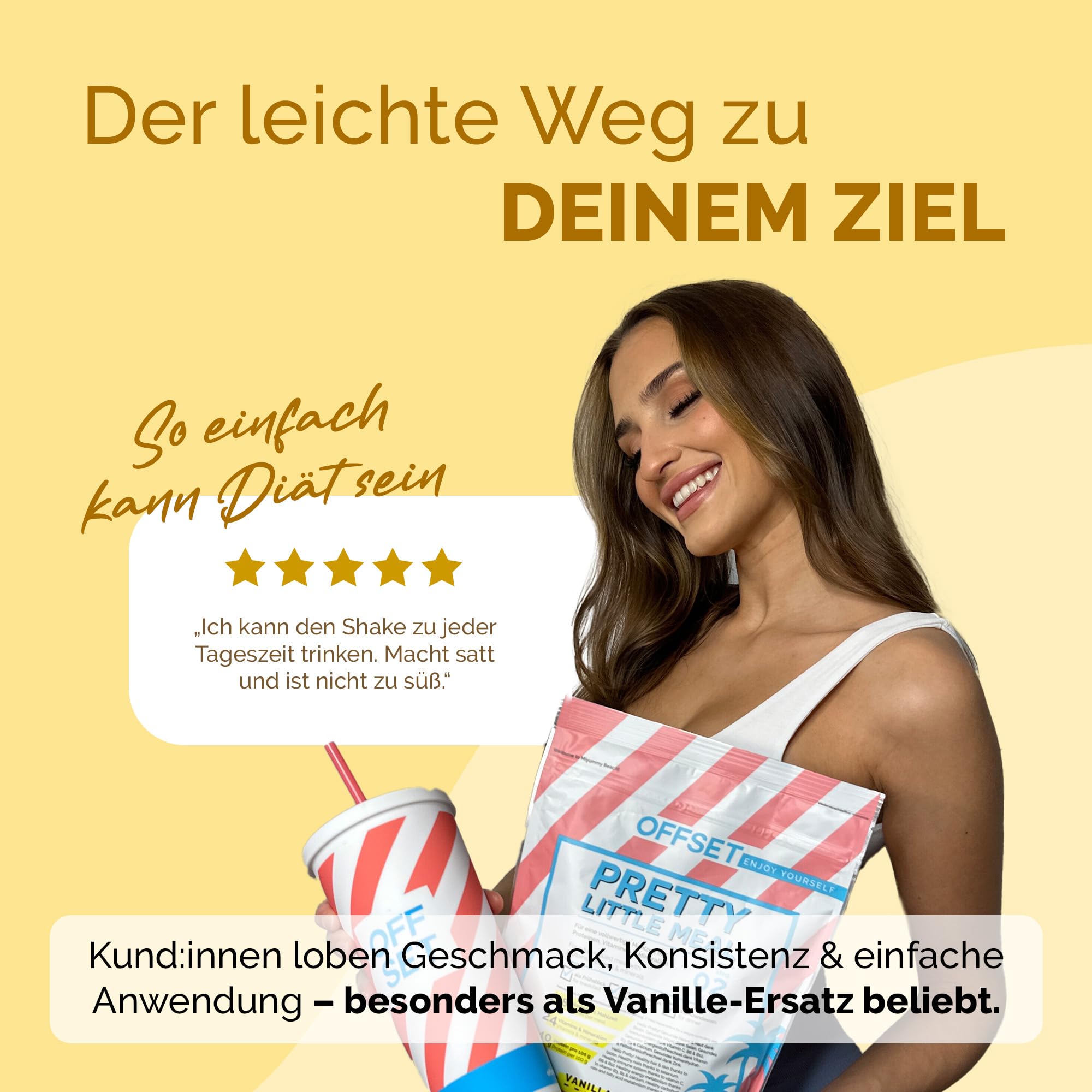 OFFSET Nutrition Abnehm Shake Vanille [nur 208 KCAL pro Shake] mit Shaker - 28 Portionen | Mahlzeitersatz | Diät mit 24 Vitaminen & Mineralien | Glutenfreie Trinkmahlzeit