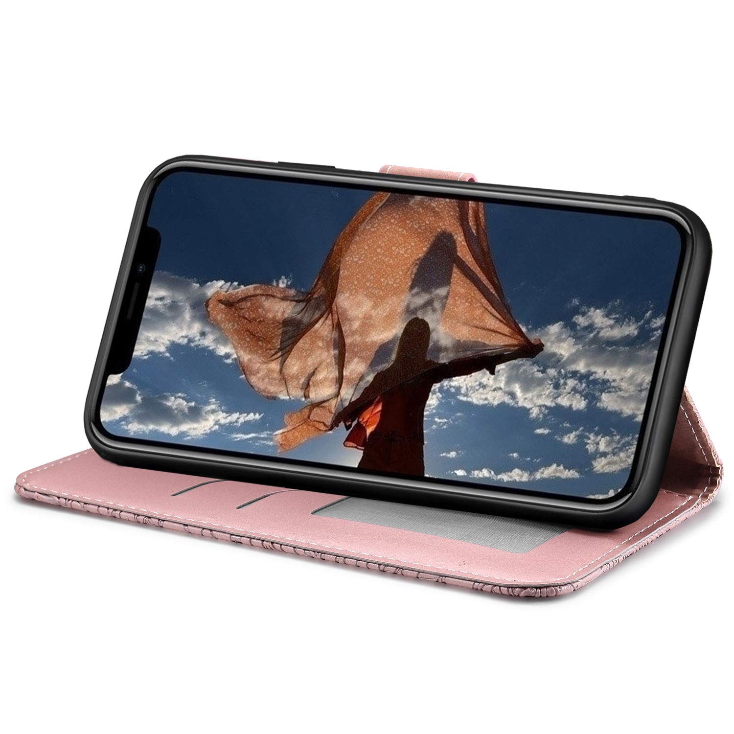 Étui TOMYOU IPhone X / XS Avec Rabat - Porte-cartes, Support, Or Rose - Coque Résistante Aux Chocs