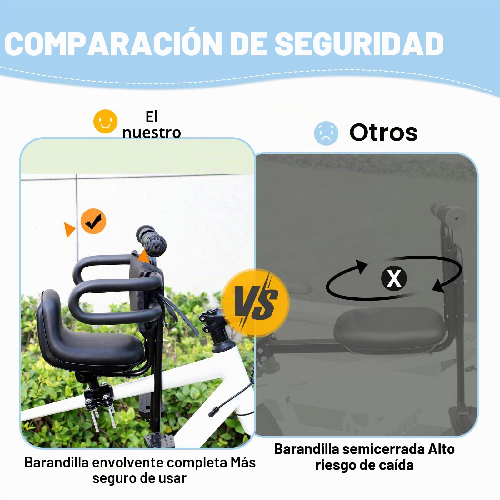 ZUKKA Asiento de bicicleta infantil – Soporte delantero, asiento delantero de bicicleta para niños con mango de barandilla, asiento de bicicleta para niños para bicicleta de adultos, asiento de