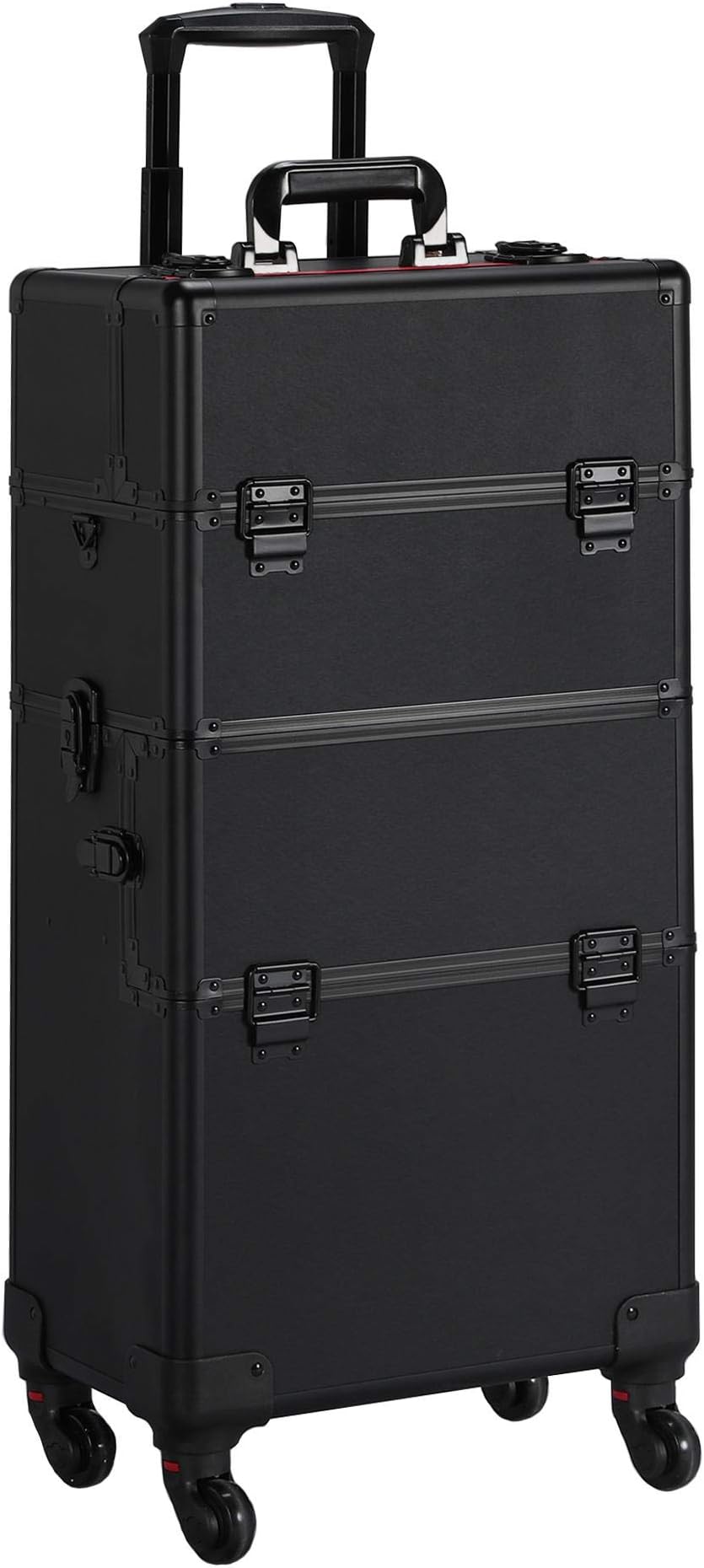Yaheetech 3-in-1 Aluminium Rolling Trolley Professional Artist Makeup Train Case Cosmetic Organizer for Beauty Chains W/Shoulder Strap Black
