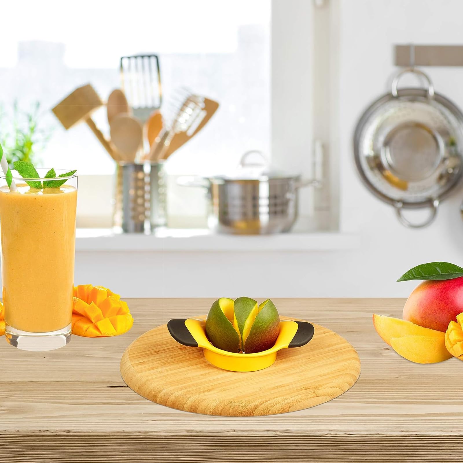 Taglia Mango,Affettatrice per Mango Leva Torsolo in Acciaio Inox Affetta & Rimuove il Nocciolo per Frutta Ananas,Pesca e Mele Utensile da Cucina 20x13,3x4,5 cm