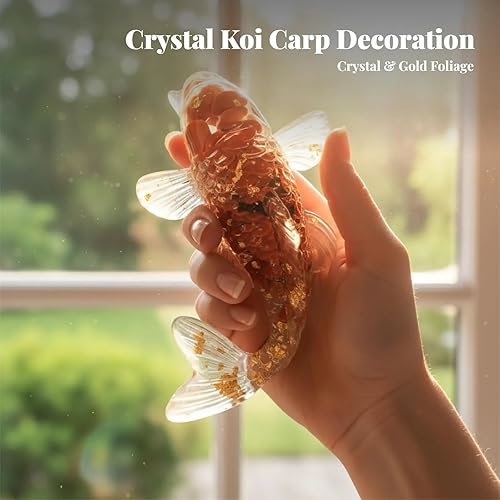 Vista 5 de Fenteer Estatua de cristal Koi Fish de 2.3 pulgadas, diseño de pez dorado de la suerte, decoración de escritorio para decoración de lavandería