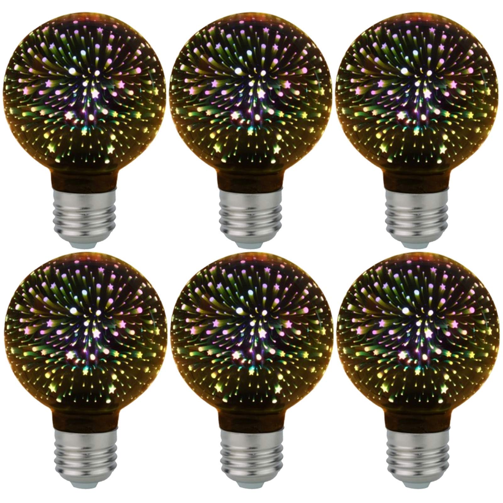 Ampoule Edison Source lumière LED Feux d'artifice 3D Ampoule décorative E27 G95 4W, utilisée l'éclairage d'ambiance décoratif, 6 paquets, blanc chaud