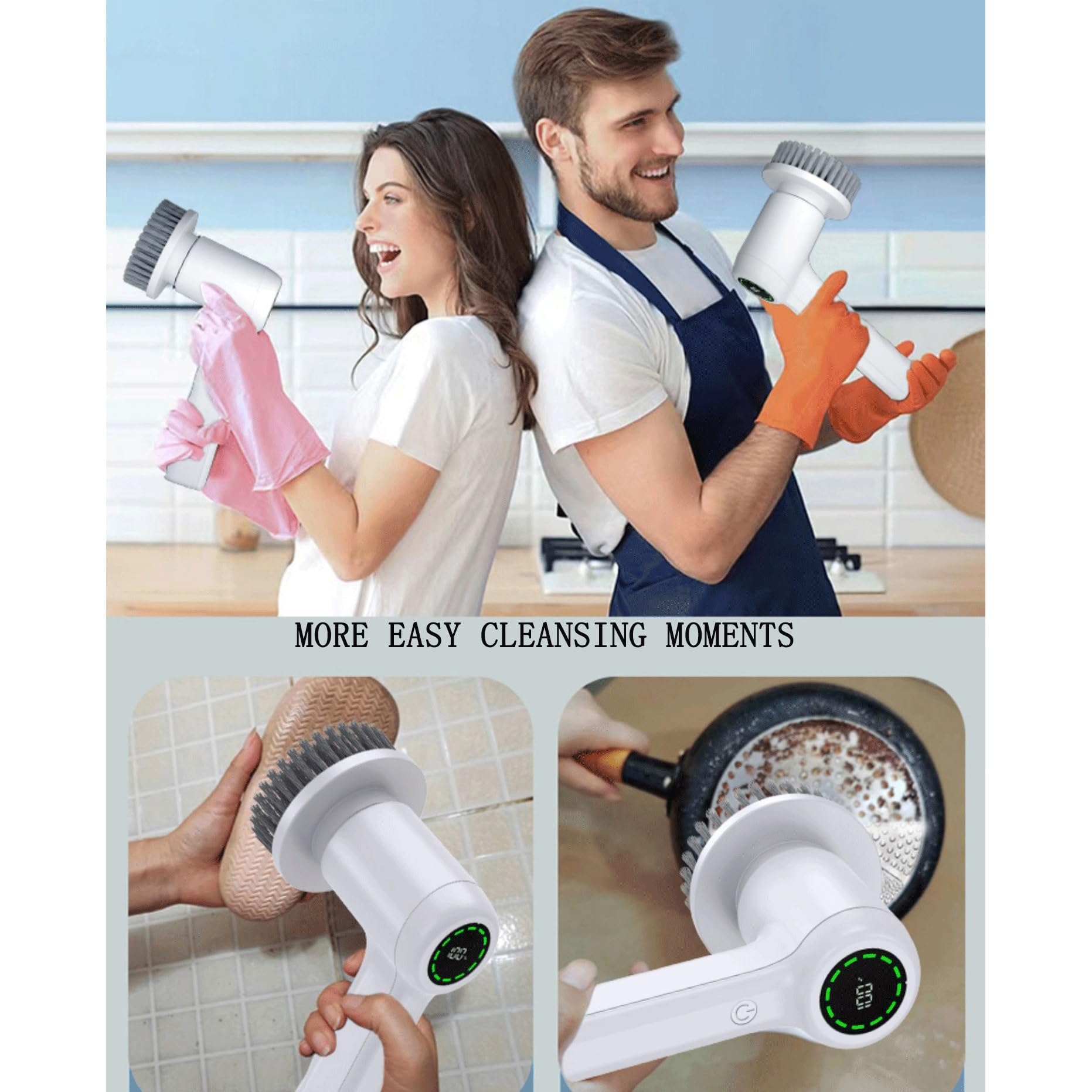 Fregadora Giratoria Eléctrica, Cepillo De Limpieza Inalámbrico De Mano Con 7 Cabezales De Cepillo Reemplazables, 2 Velocidades Ajustables, Limpiador De Ducha Impermeable For Baño, Cocina, Piso, Bañera