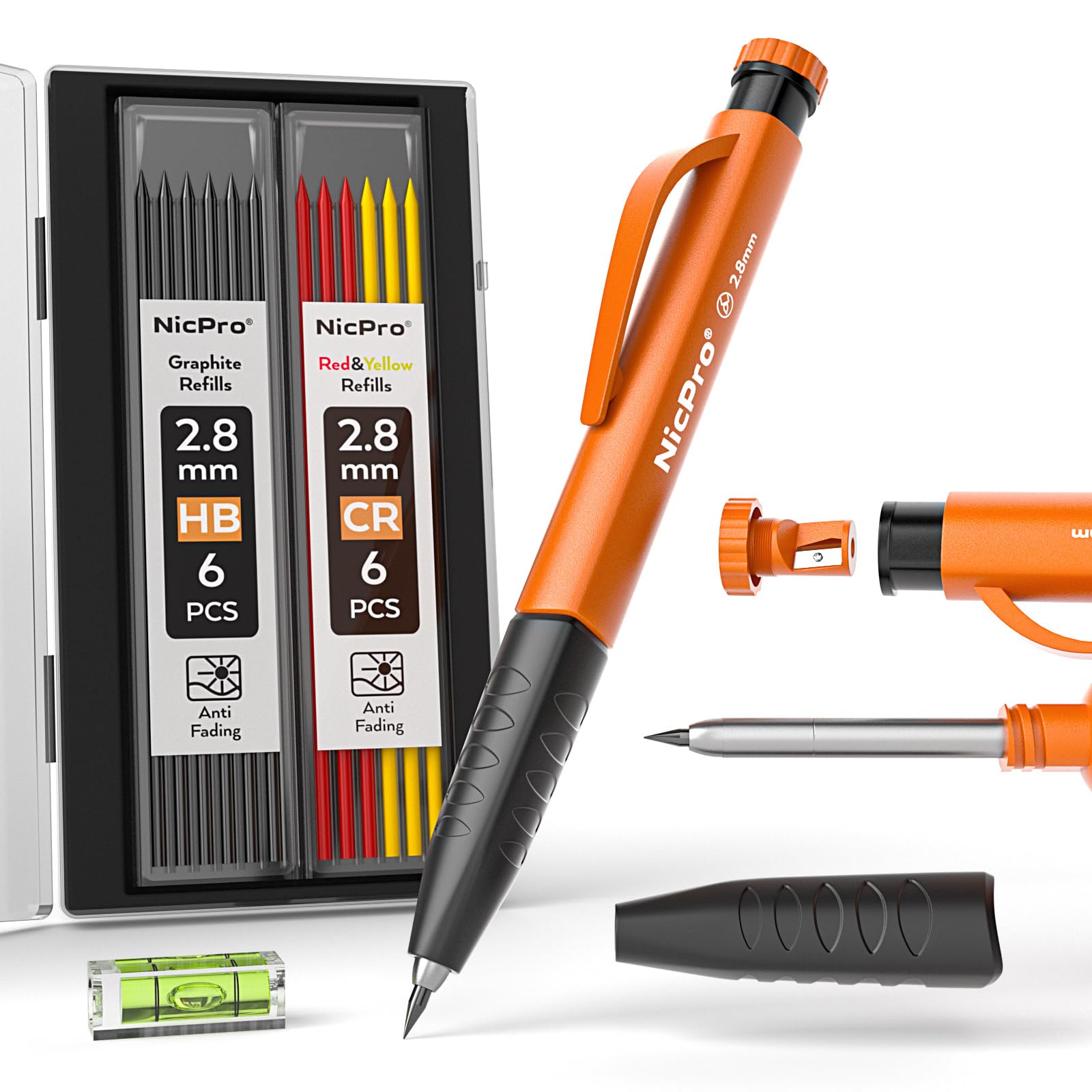 [BRSRMCTQAV5BG23D] Nicpro Carpenter Pencil with Sharpener, Mechanical Pencil for Construction