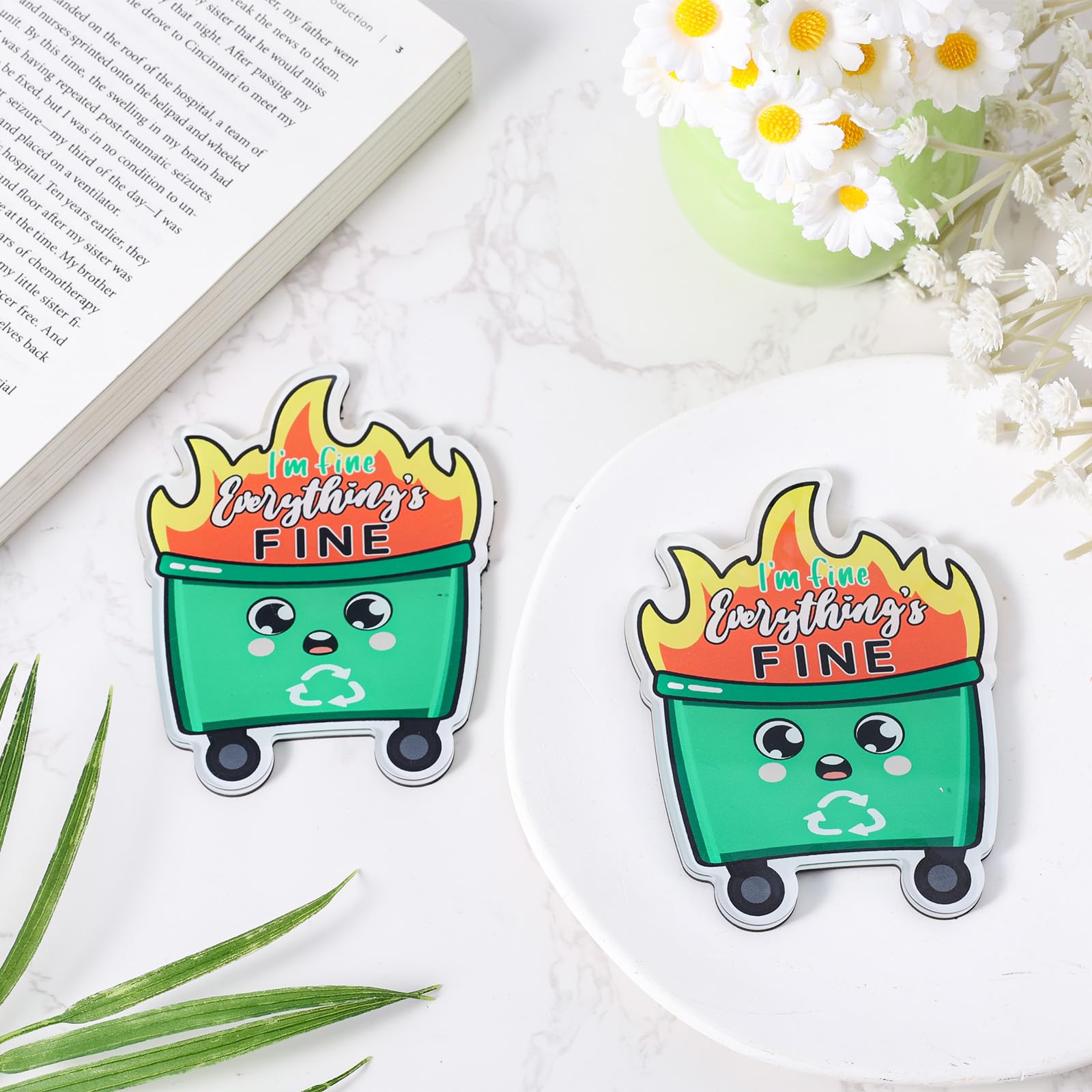 2pcs Dumpster Fire Fridge Magnet, Emotional Dumpster Fire Support Ornament Cute Dumpster Fire Magnet Funny Magnets for Fridge Desk Accessories Inspirational Gift for Friends Colleagues - Image 3