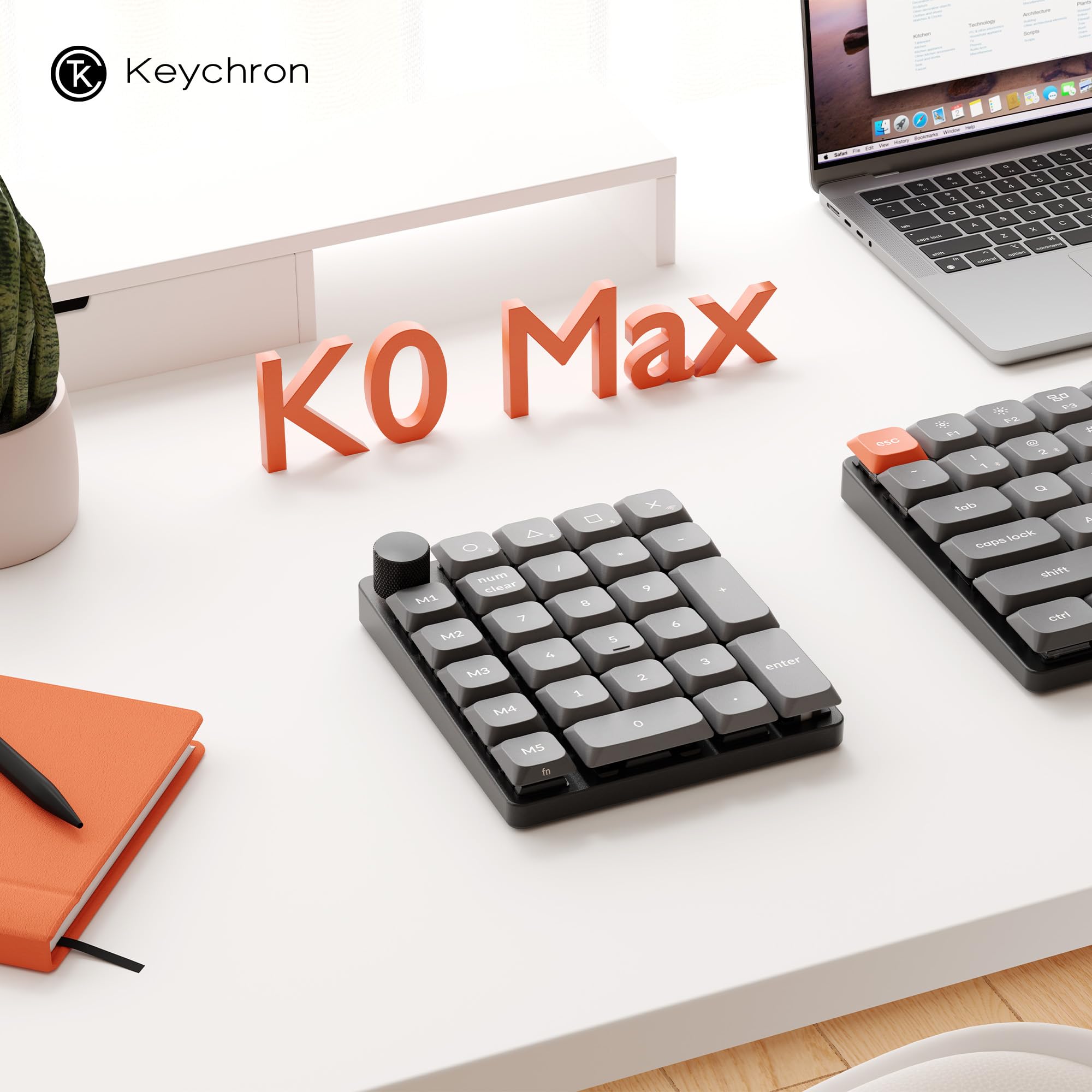 Keychron K0 Max Tastierino Numerico Wireless Low-Profile, 27 Tasti, 1000 Hz Polling Rate, 2.4 GHz/BT 5.3/USB-C, RGB, Interruttore Rosso, QMK Custom Numpad Programmabile per laptop, tablet, PC