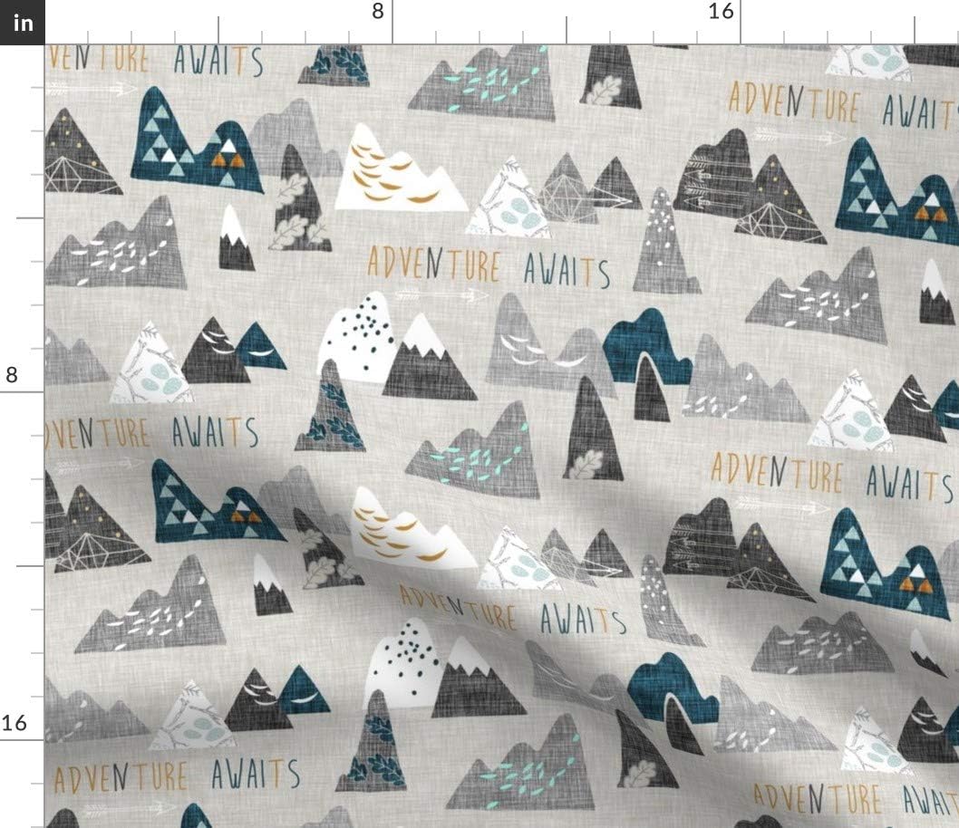 Spoonflower Fabric - Adventure Regular Gray Teal Mountain Woodland Tree Printed on Petal Signature Cotton Fabric by The Yard - Sewing Quilting Apparel Crafts Decor