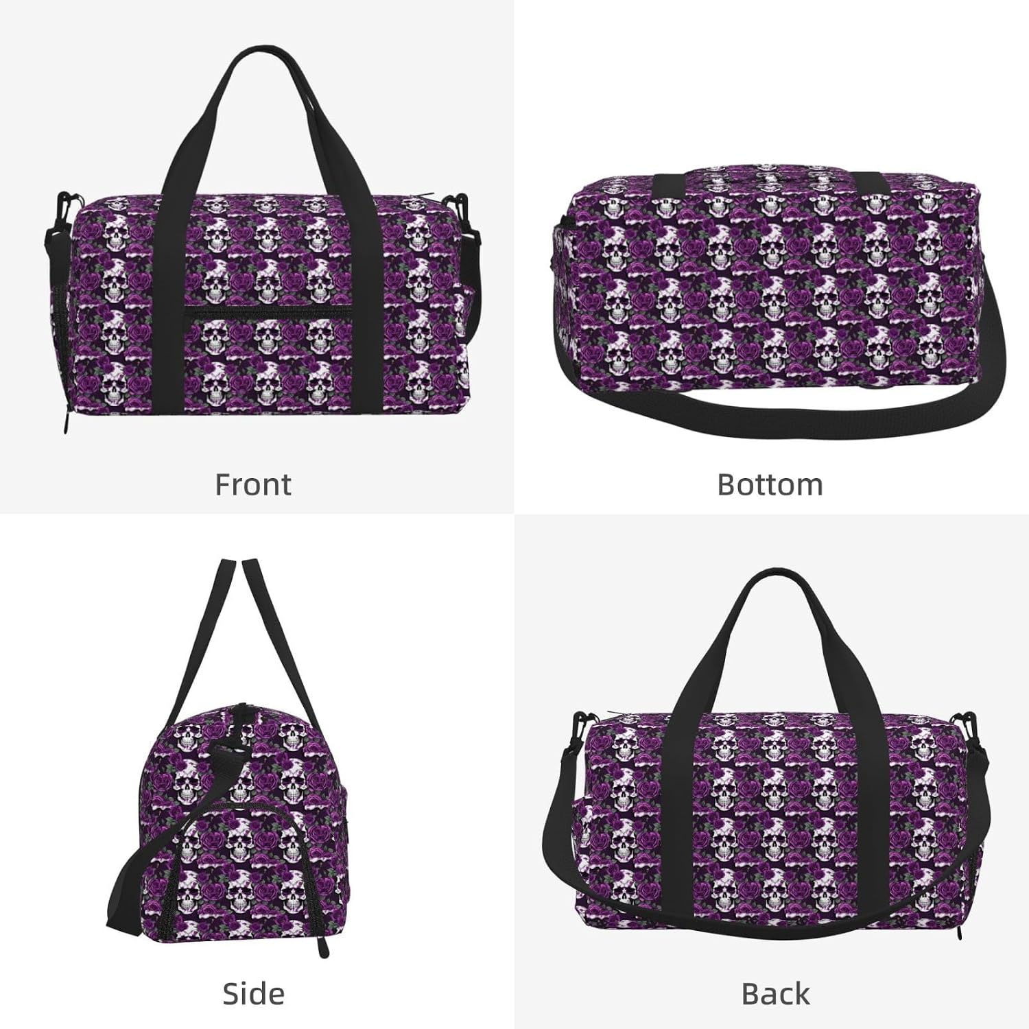 Purple Rose Skeleton Print Handheld Sports Luggage Unisex Crossbody Bag Travel Weekend Fitness Workout image 2