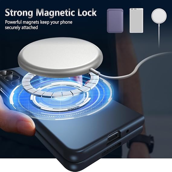 Magnetic for Galaxy Z Fold 3 5G Case,Lightweight,Slim Fit Drop Protection Rugged Shockproof Cover for Samsung Galaxy Z Fold 3 5G, Hard PC Shockproof Protective Phone Blue 18-Z Fold3-01
