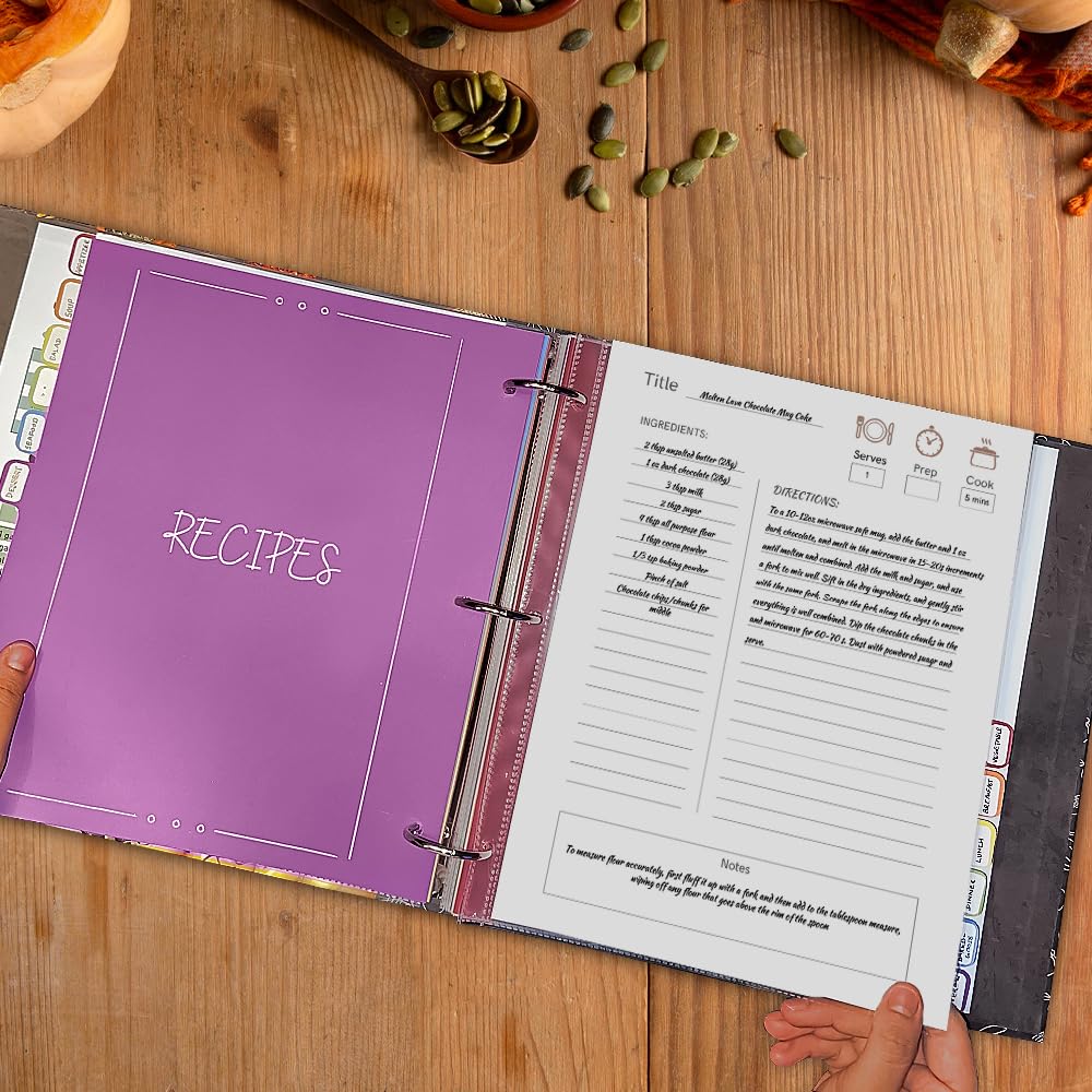 Amazon.com: 3 Ring Recipe Binder 8.5 x 11, 12 Tabbed Recipe Book for Own  Recipes, Recipe Book to Write in Your Own Recipes, Full Page Recipe Binder  with Plastic Sleeves, Recipe Card