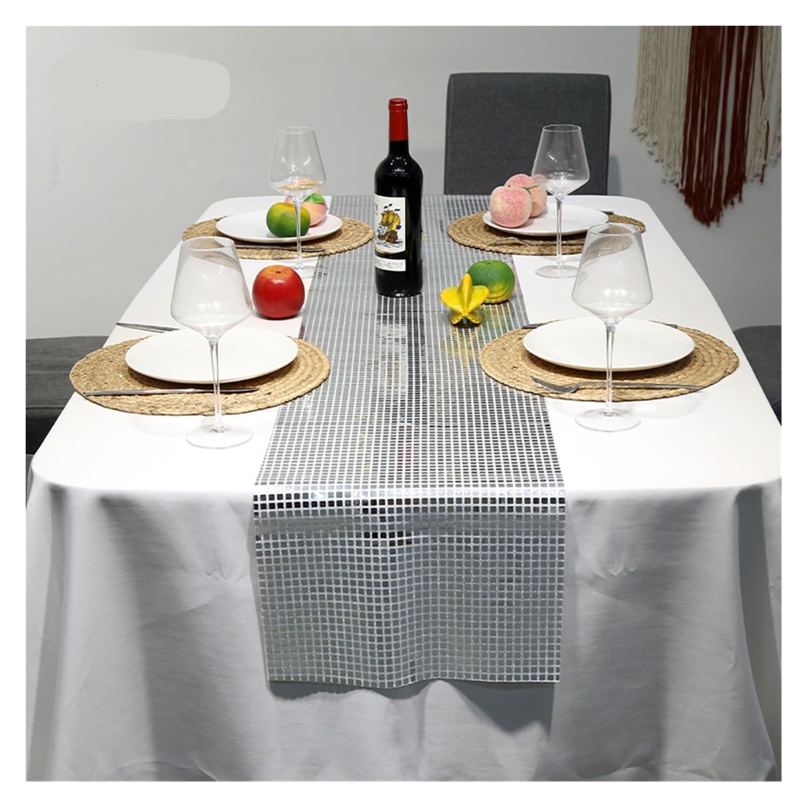 Disco Table Runner Glitter Sequin Disco Table Runner Mirror Gold/Silver/Color Foil Metallic Dining Decoration(Silver,30x120cm)
