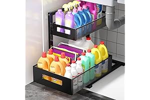 Under Sink Organizer Pull Out Cabinet Organizer Adjustable Height 2 Tier Bathroom...