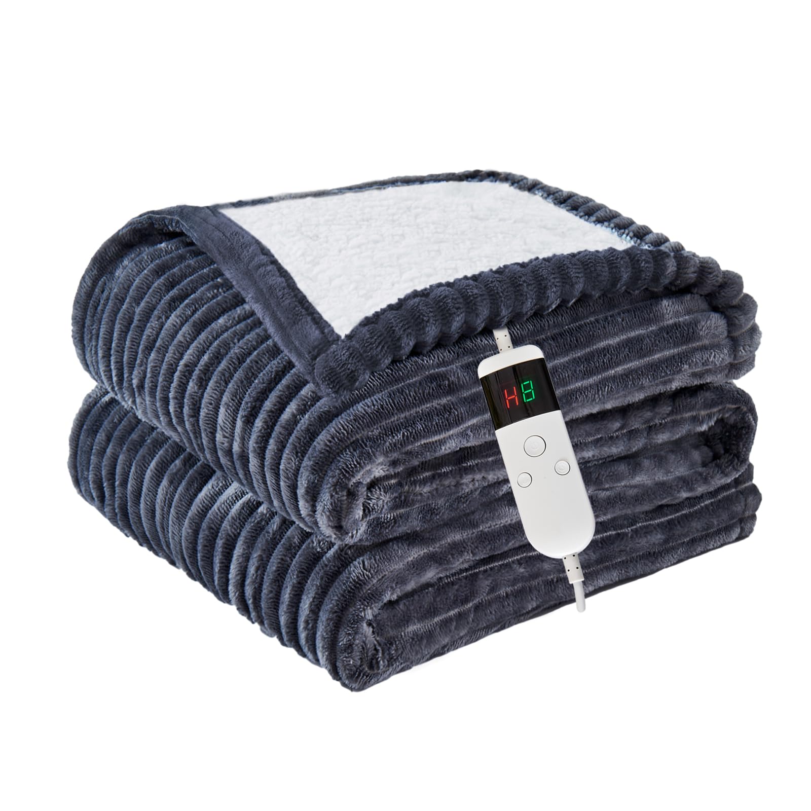 Heated Blanket Electric Full, Soft Flannel Heating Blanket with 8 Hours Auto Off 10 Fast Heating Levels Machine Washable Sherpa Heated Blanket with Overheating Protection