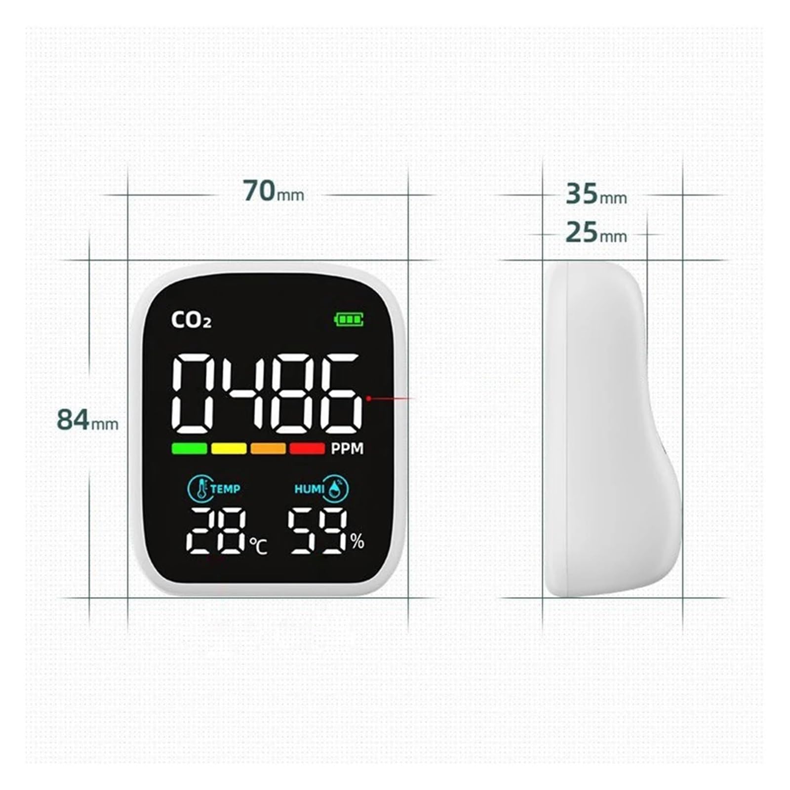 Misuratore Qualità dell'aria, Monitor CO2 Monitor anidride carbonica 400-5000PPM Sensore NDIR Monitor a qualità 'aria 70 * 84 * 35 mm per Casa Cucina Ufficio Auto(3 in 1)