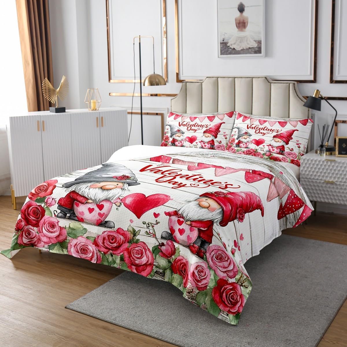 Erosebridal Easter Eggs Bedspread Teal Farm Truck Quilted Happy Easter Themed Easter Egg Rabbit Coverlet Set King,Green Leaves Rustic Flowers Wreath Kawaii Room Decor Easter Decorations