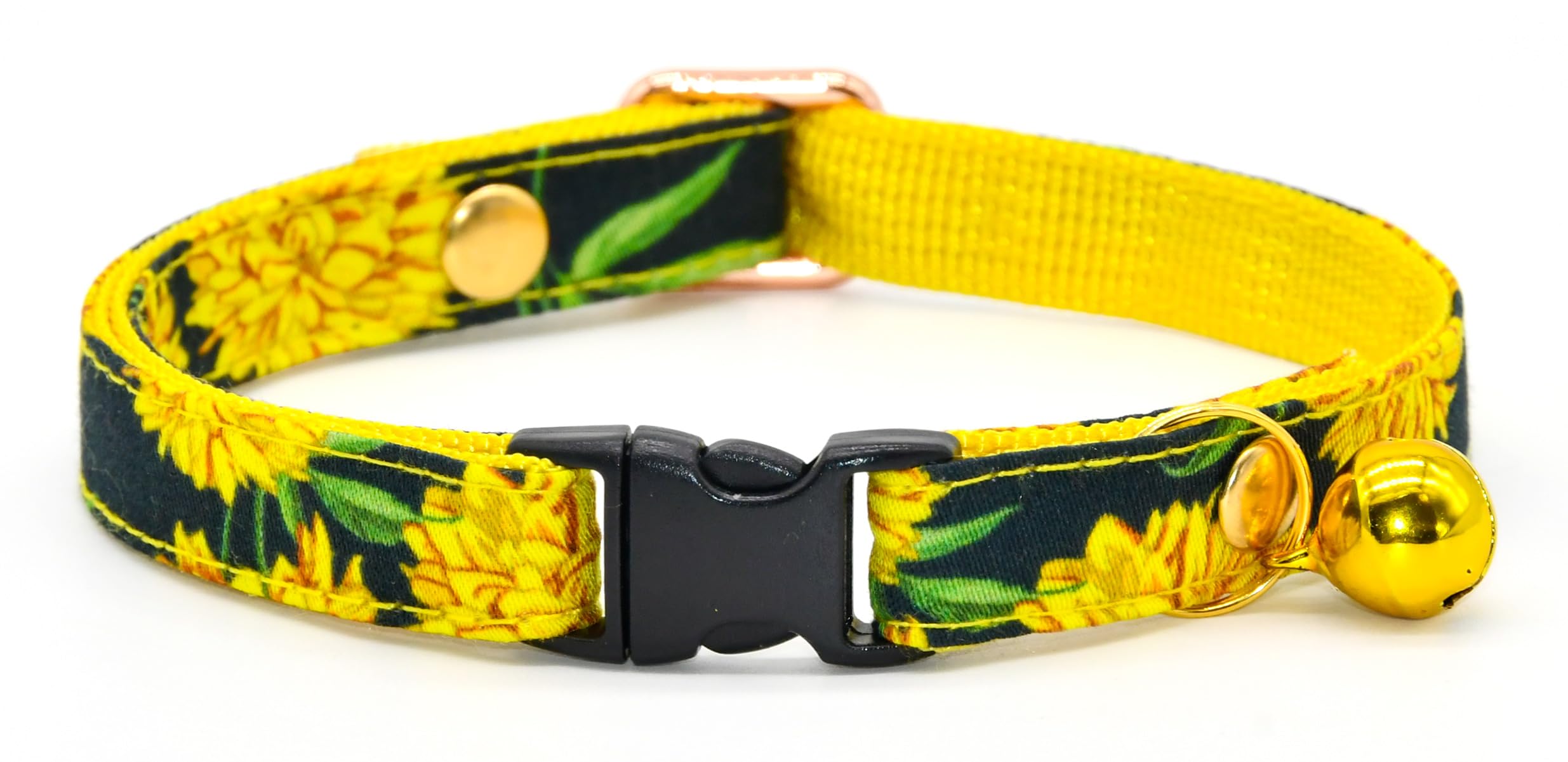 Chrysanthemum Cat Collar, Safety Breakaway Kitten Collar, Black & Yellow Daisy, XXS (6" - 10")