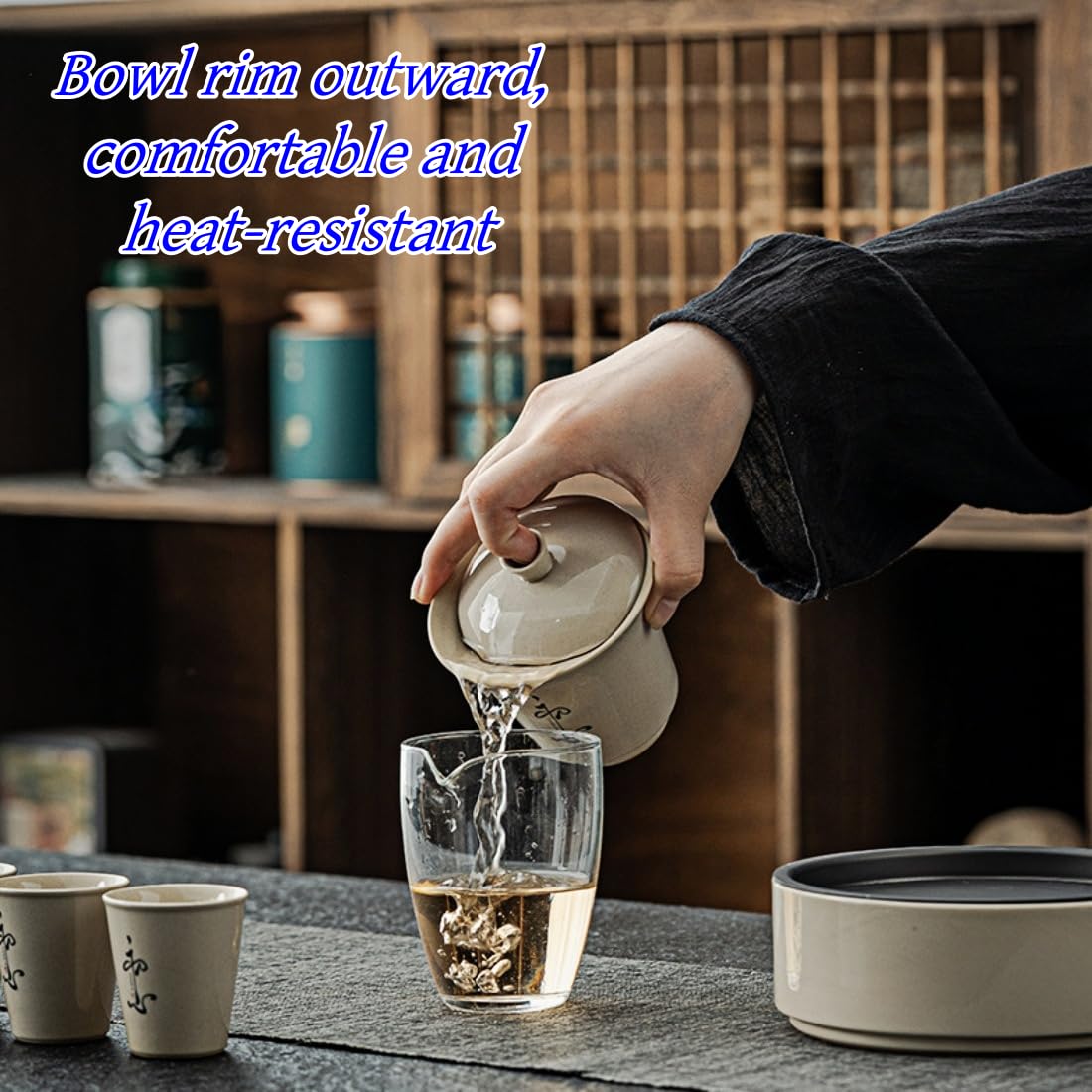 9-Częściowy Chiński Styl Ceramiczny Zestaw Prezentowy Na Herbatę Kung Fu Z Popiołowym Szkliwem, Odpowiedni Do Biura, Domu, Podróży, Na Przyjęcie Biznesowe - Szary